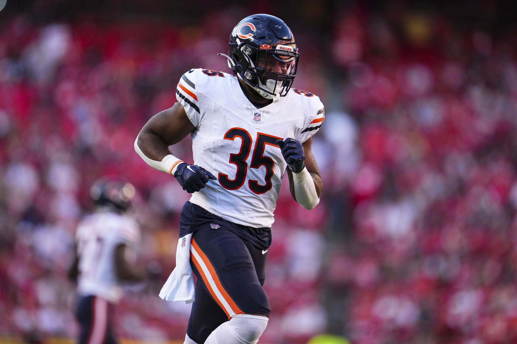 KANSAS CITY, MO - SEPTEMBER 24: Khari Blasingame #35 of the Chicago Bears runs down field during at GEHA Field at Arrowhead Stadium on September 24, 2023 in Kansas City, Missouri. (Photo by Cooper Neill/Getty Images)