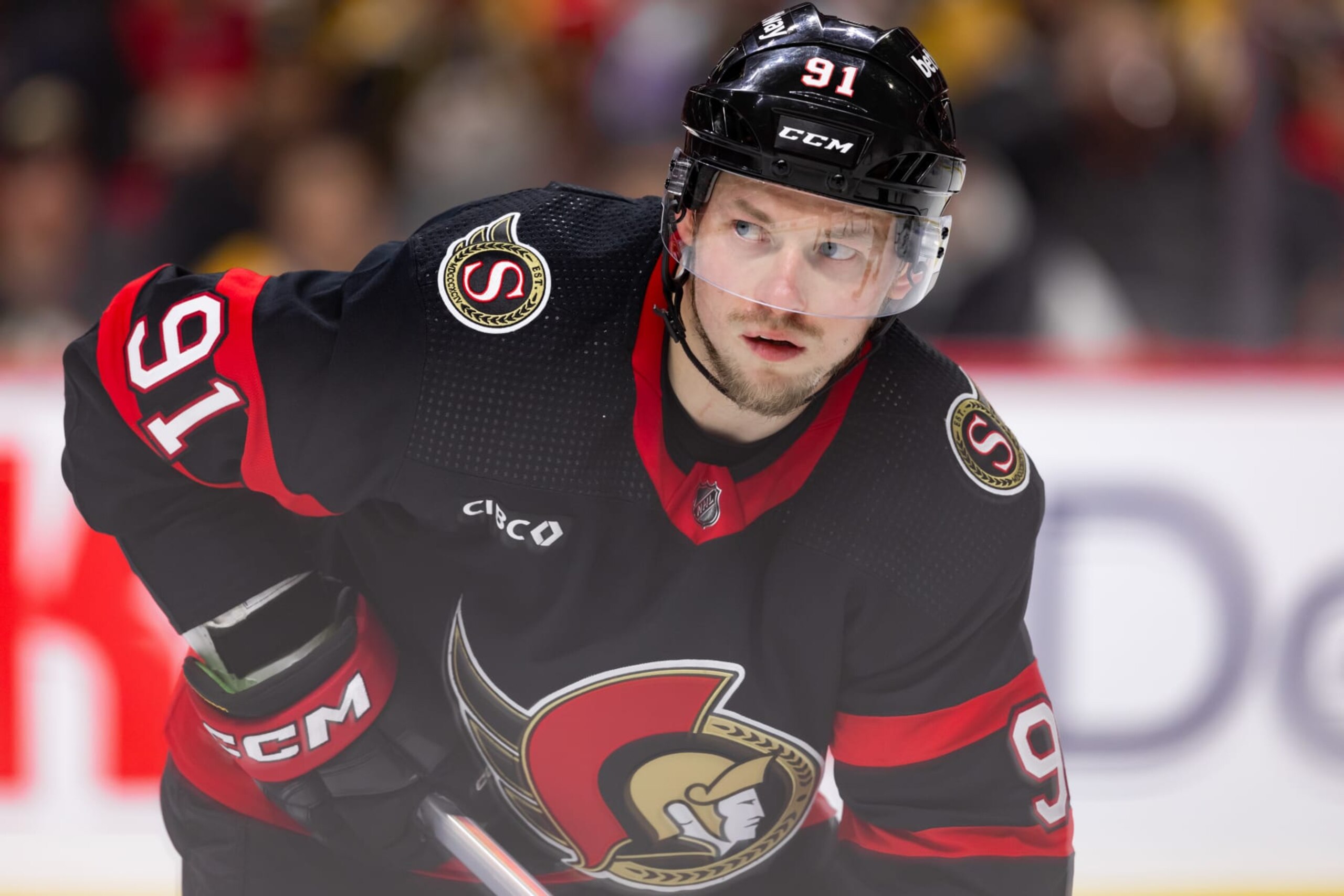OTTAWA, ON - JANUARY 25: Ottawa Senators Right Wing Vladimir Tarasenko (91) before a face-off during third period National Hockey League action between the Boston Bruins and Ottawa Senators on January 25, 2024, at Canadian Tire Centre in Ottawa, ON, Canada. (Photo by Richard A. Whittaker/Icon Sportswire via Getty Images) OTTAWA, ON - JANUARY 25: Ottawa Senators Right Wing Vladimir Tarasenko (91) before a face-off during third period National Hockey League action between the Boston Bruins and Ottawa Senators on January 25, 2024, at Canadian Tire Centre in Ottawa, ON, Canada. (Photo by Richard A. Whittaker/Icon Sportswire via Getty Images)