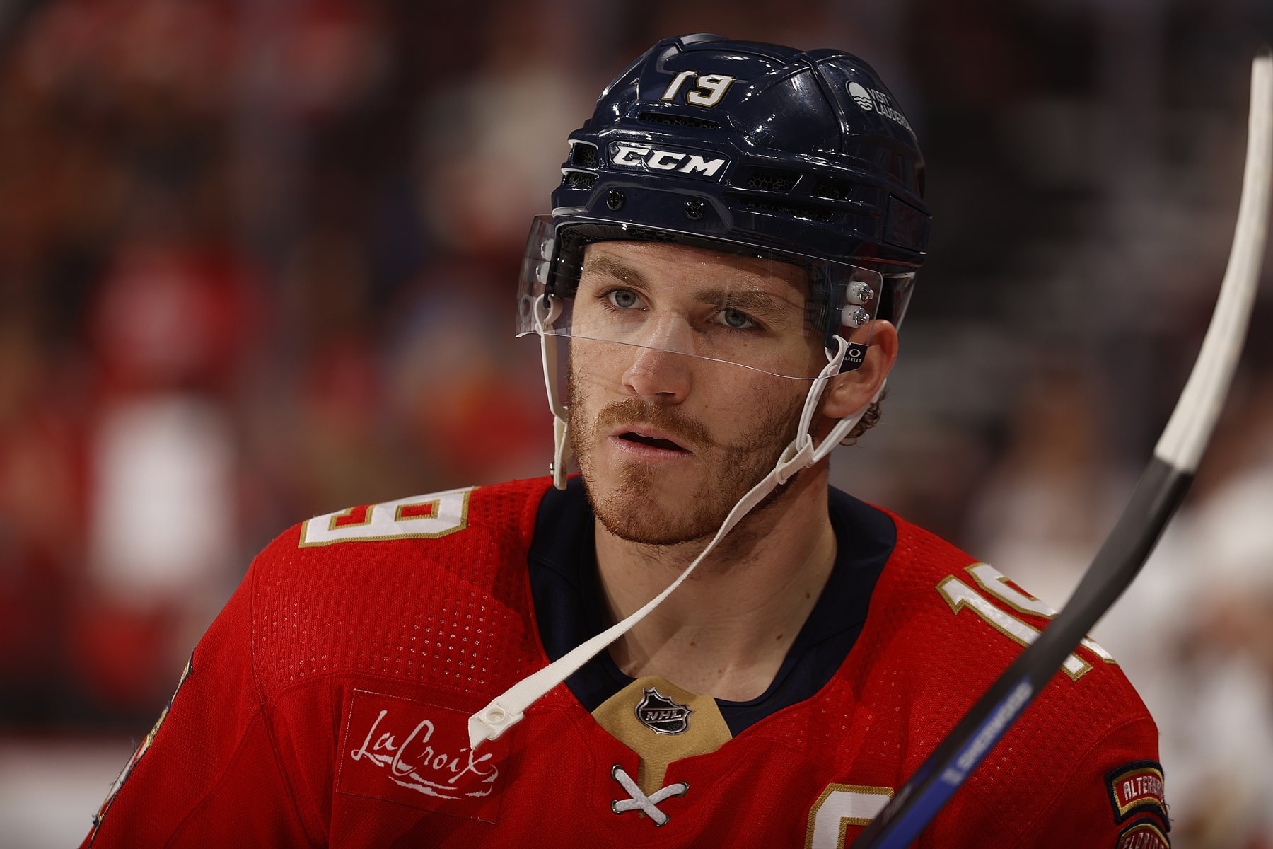 SUNRISE, FLORIDA - JANUARY 15: Matthew Tkachuk #19 of the Florida Panthers skates on the ice during warm ups prior to their game against the Anaheim Ducks at the Amerant Bank Arena on January 15, 2024 in Sunrise, Florida. (Photo by Eliot J. Schechter/NHLI via Getty Images)