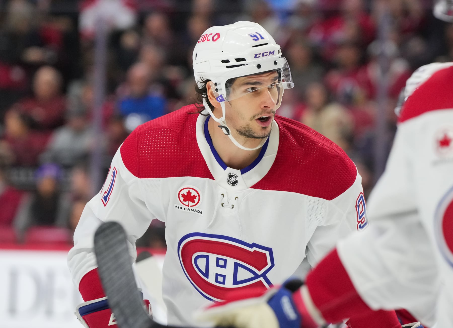 OTTAWA, CANADA - JANUARY 18: Sean Monahan #91 of the Montreal Canadiens skates against the Ottawa Senators at Canadian Tire Centre on January 18, 2024 in Ottawa, Ontario, Canada. (Photo by Chris Tanouye/Freestyle Photography/Getty Images)
