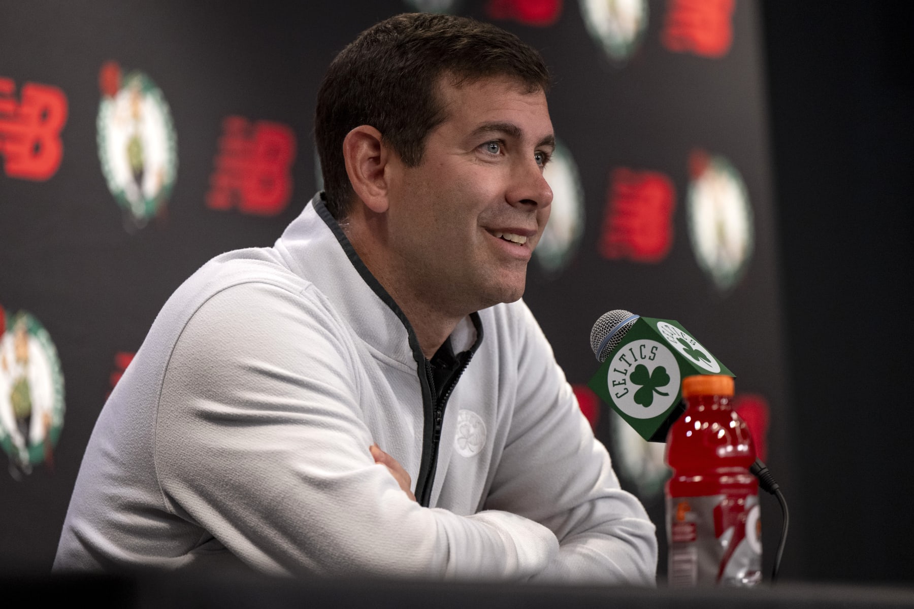 BOSTON, MASSACHUSETTS - OCTOBER 2: President of Basketball Operations Brad Stevens of the Boston Celtics addresses the media during Boston Celtics Media Day at The Auerbach Center on October 2, 2023 in Boston, Massachusetts. NOTE TO USER: User expressly acknowledges and agrees that, by downloading and or using this photograph, User is consenting to the terms and conditions of the Getty Images License Agreement. (Photo by Maddie Malhotra/Getty Images)