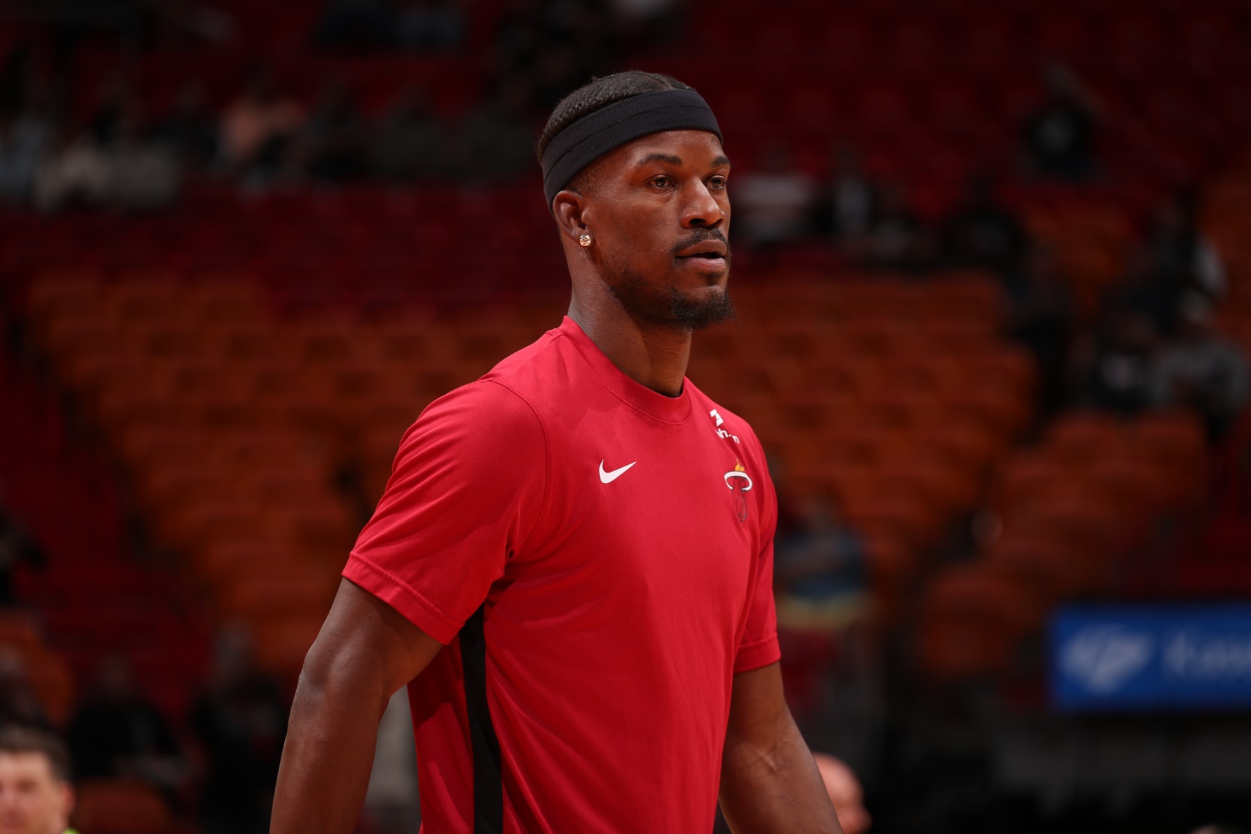 MIAMI, FL - JANUARY 31: Jimmy Butler #22 of the Miami Heat warms up before the game against the Sacramento Kings on January 31, 2024 at Kaseya Center in Miami, Florida. NOTE TO USER: User expressly acknowledges and agrees that, by downloading and or using this Photograph, user is consenting to the terms and conditions of the Getty Images License Agreement. Mandatory Copyright Notice: Copyright 2024 NBAE (Photo by Issac Baldizon/NBAE via Getty Images)