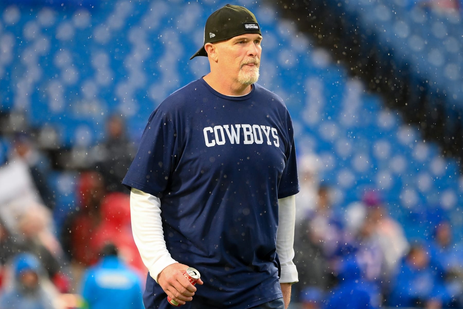 ORCHARD PARK, NEW YORK - DECEMBER 17: Defensive coordinator Dan Quinn of the Dallas Cowboys prior to the game prior to the game against the Buffalo Bills at Highmark Stadium on December 17, 2023 in Orchard Park, New York. The Bills won 31-10. (Photo by Rich Barnes/Getty Images)