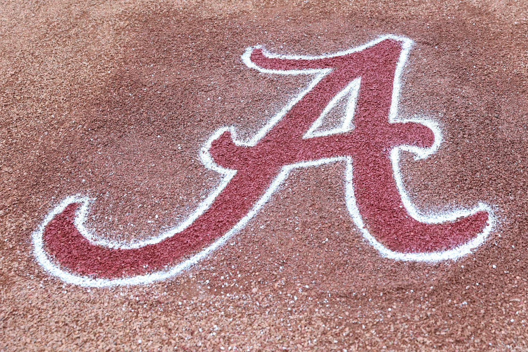 HOOVER, AL - MAY 24: A general view of the Alabama Crimson Tide  logo during the 2023 SEC Baseball Tournament game between the Alabama Crimson Tide and the Florida Gators on May 24, 2023 at Hoover Metropolitan Stadium in Hoover, Alabama.  (Photo by Michael Wade/Icon Sportswire via Getty Images)