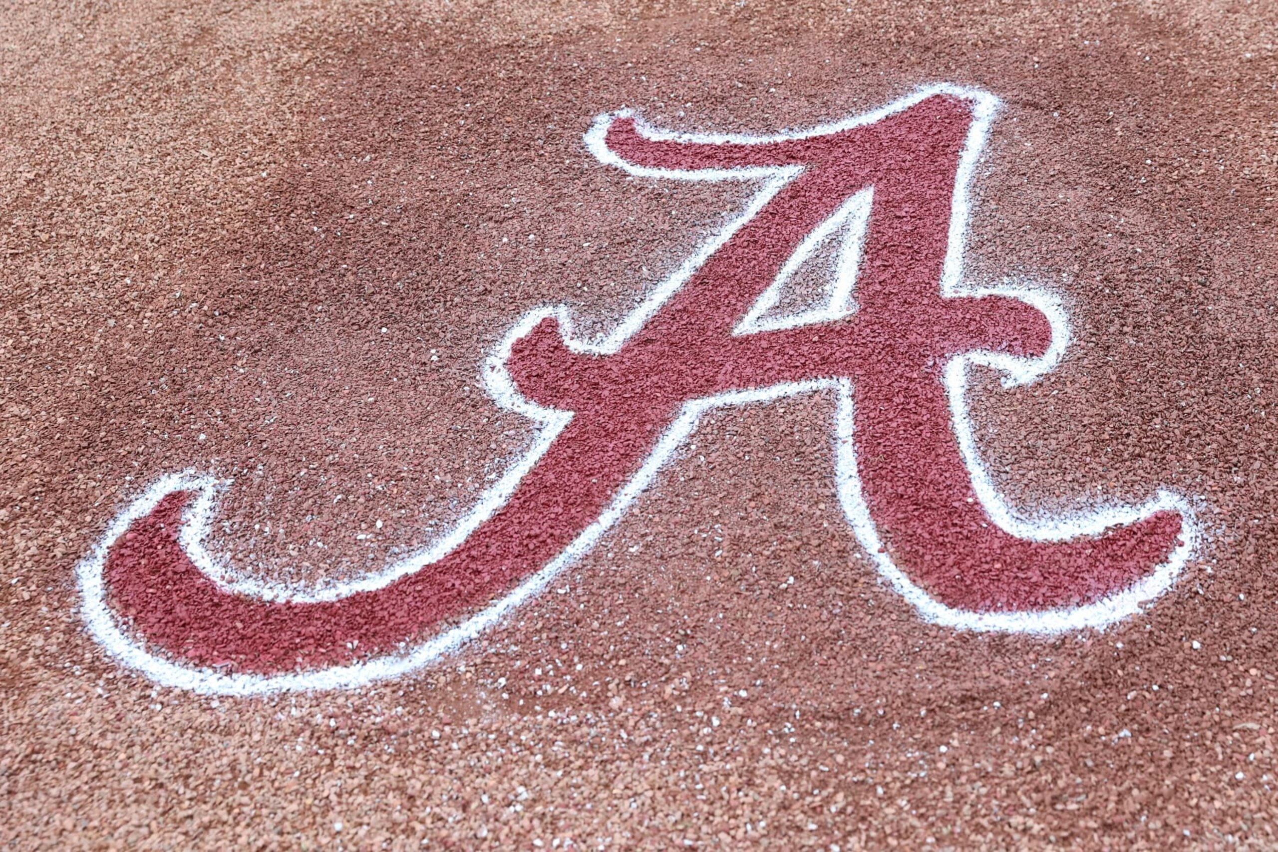 HOOVER, AL - MAY 24: A general view of the Alabama Crimson Tide  logo during the 2023 SEC Baseball Tournament game between the Alabama Crimson Tide and the Florida Gators on May 24, 2023 at Hoover Metropolitan Stadium in Hoover, Alabama.  (Photo by Michael Wade/Icon Sportswire via Getty Images)
