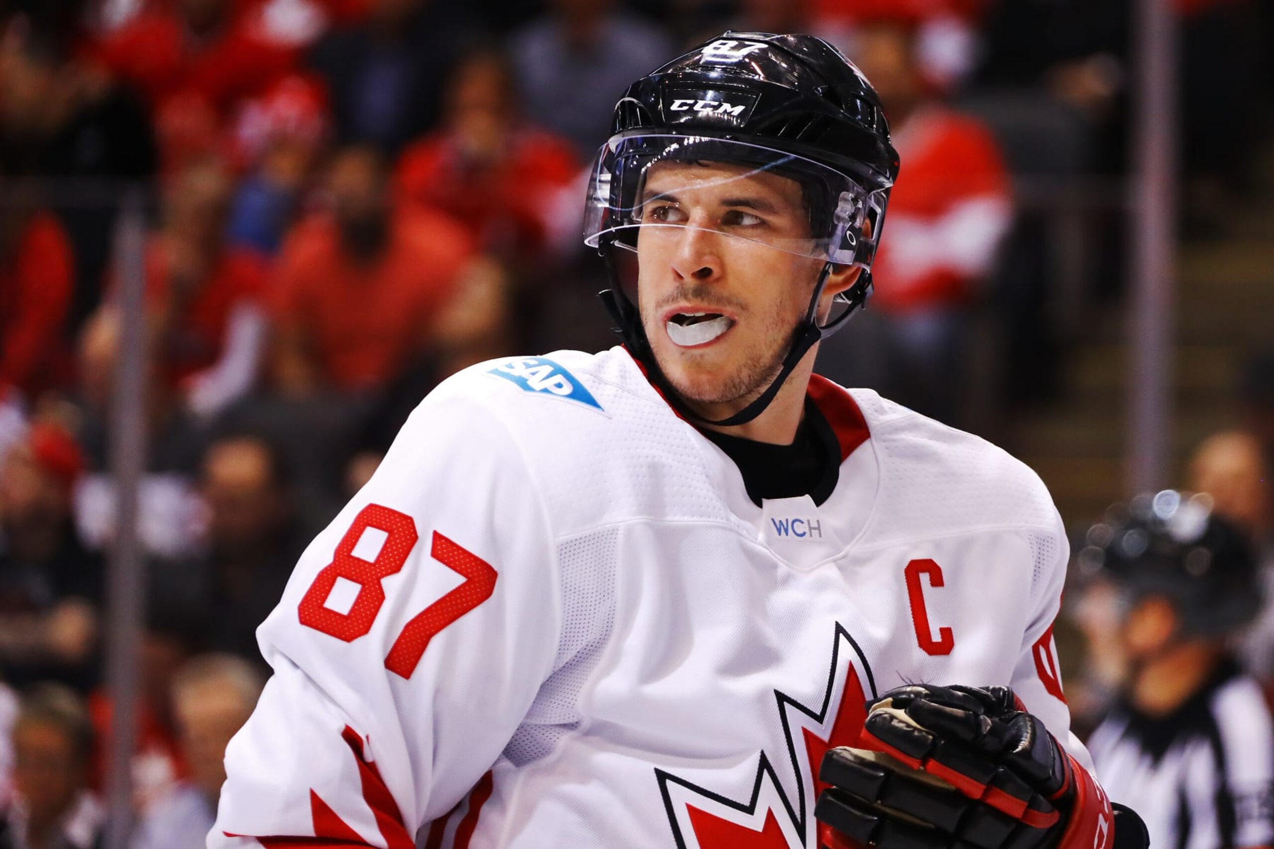 TORONTO, ON - SEPTEMBER 29:  Sidney Crosby #87 of Team Canada looks on against Team Europe during the first period during Game Two of the World Cup of Hockey final series at the Air Canada Centre on September 29, 2016 in Toronto, Canada.  (Photo by Bruce Bennett/Getty Images)