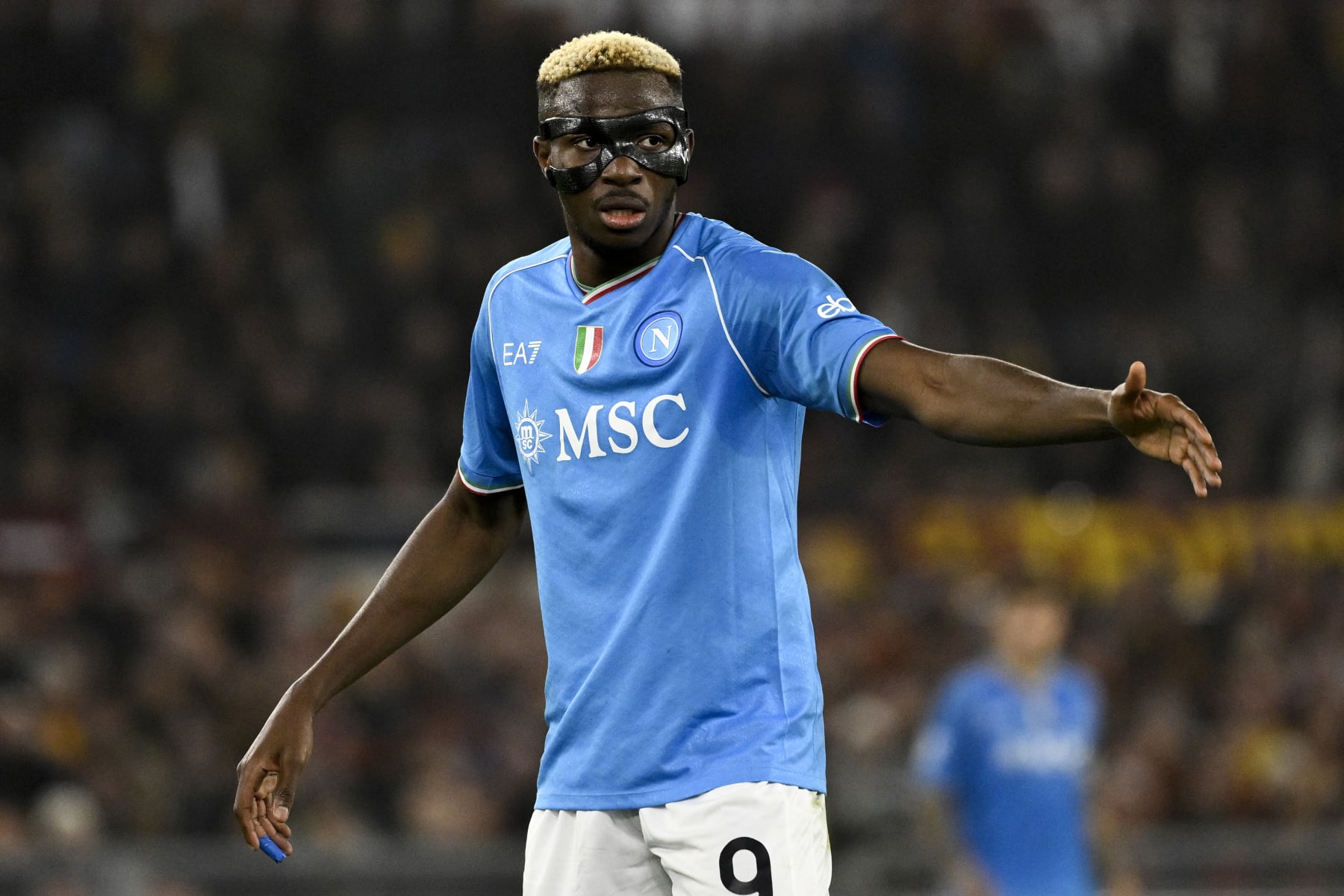 OLIMPICO STADIUM, ROME, ITALY - 2023/12/23: Victor Osimhen of SSC Napoli gestures during the Serie A football match between AS Roma and SSC Napoli. Roma won 2-0 over Napoli. (Photo by Andrea Staccioli/Insidefoto/LightRocket via Getty Images)