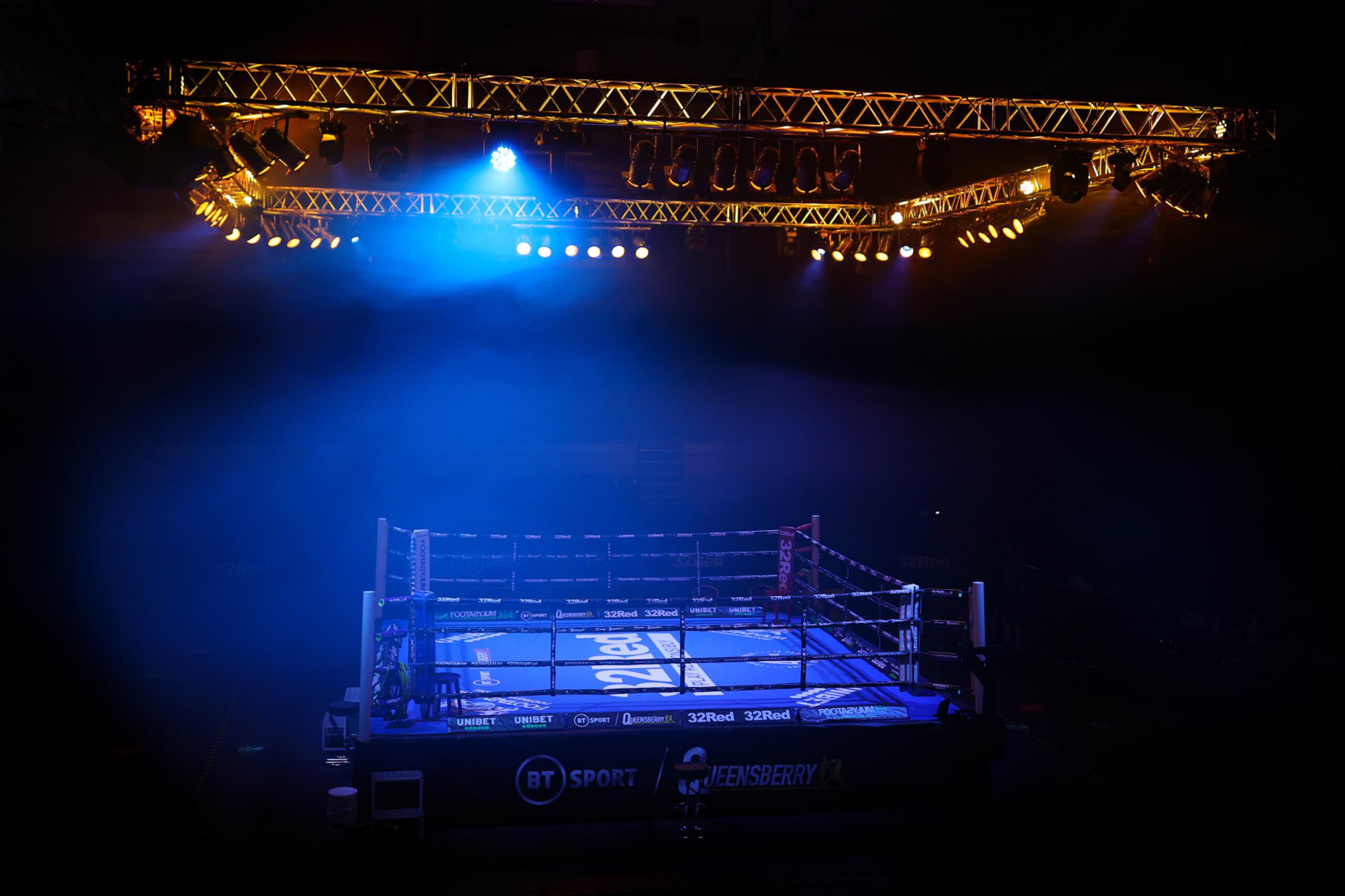 TELFORD, ENGLAND - JUNE 05: The ring sits empty before the first fight of the night at Telford International Centre on June 05, 2021 in Telford, England. (Photo by Richard Heathcote/Getty Images)