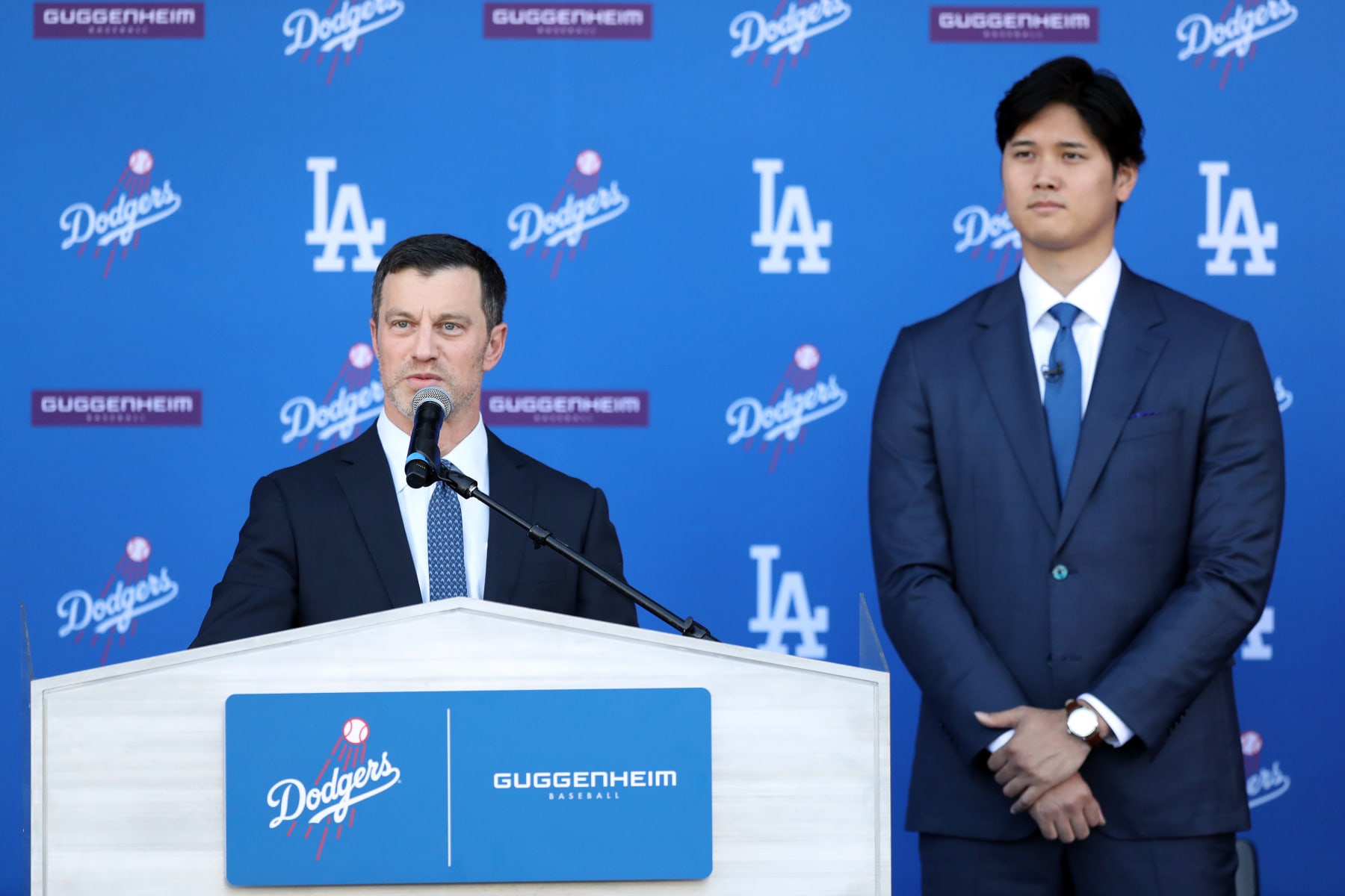 Andrew Friedman (L) and Shohei Ohtani (R)