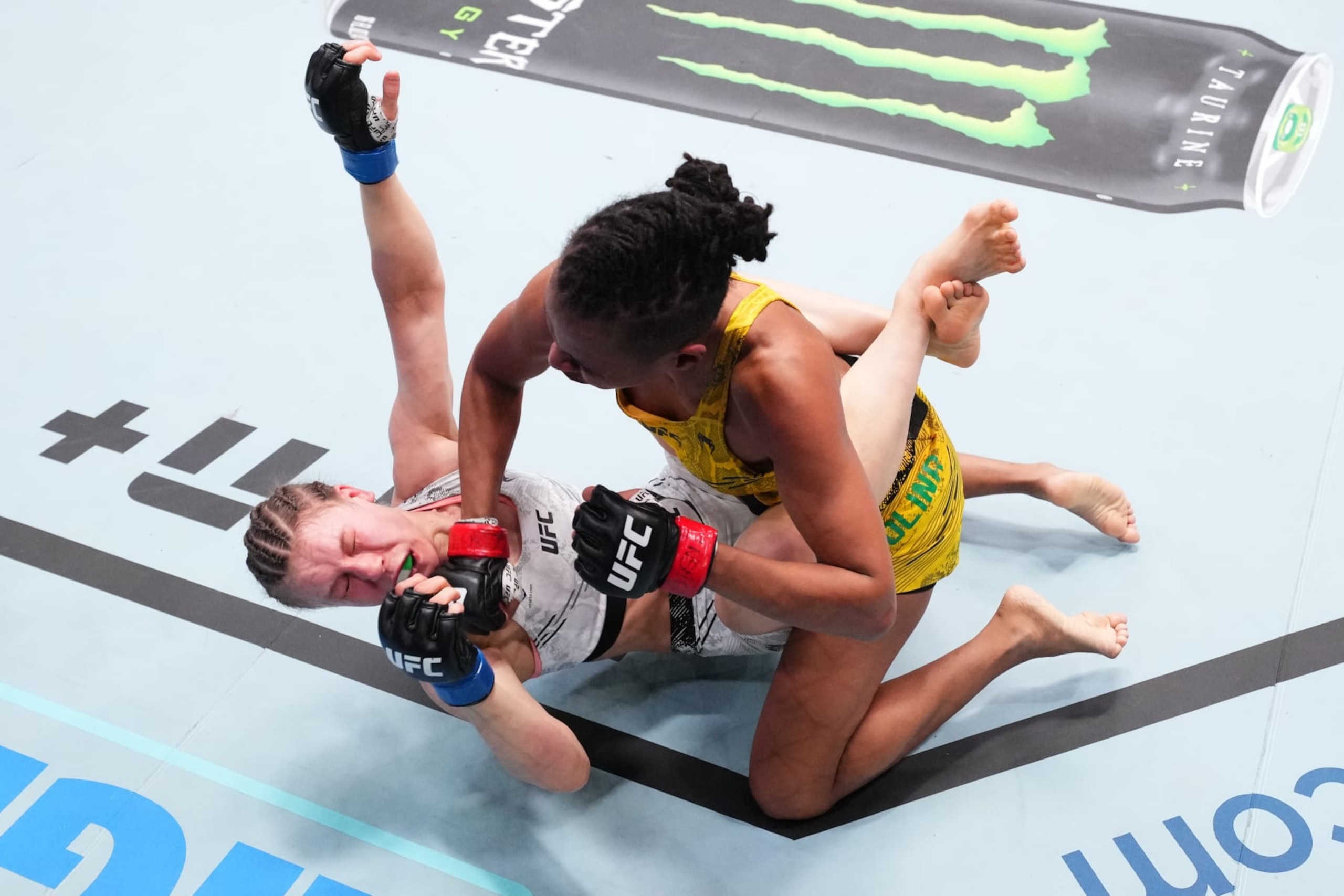 LAS VEGAS, NEVADA - FEBRUARY 03: (R-L) Luana Carolina of Brazil punches Julija Stoliarenko of Lithuania in a flyweight fight during the UFC Fight Night event at UFC APEX on February 03, 2024 in Las Vegas, Nevada. (Photo by Chris Unger/Zuffa LLC via Getty Images) LAS VEGAS, NEVADA - FEBRUARY 03: (R-L) Luana Carolina of Brazil punches Julija Stoliarenko of Lithuania in a flyweight fight during the UFC Fight Night event at UFC APEX on February 03, 2024 in Las Vegas, Nevada. (Photo by Chris Unger/Zuffa LLC via Getty Images)
