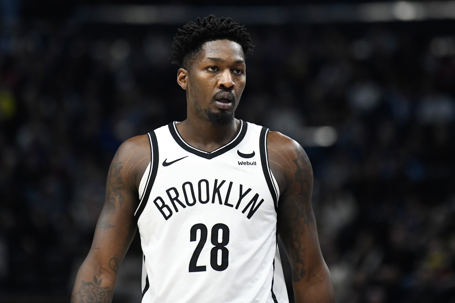 SALT LAKE CITY, UTAH - DECEMBER 18: Dorian Finney-Smith #28 of the Brooklyn Nets looks on during the second half of a game against the Utah Jazz at Delta Center on December 18, 2023 in Salt Lake City, Utah. NOTE TO USER: User expressly acknowledges and agrees that, by downloading and or using this photograph, User is consenting to the terms and conditions of the Getty Images License Agreement. (Photo by Alex Goodlett/Getty Images)