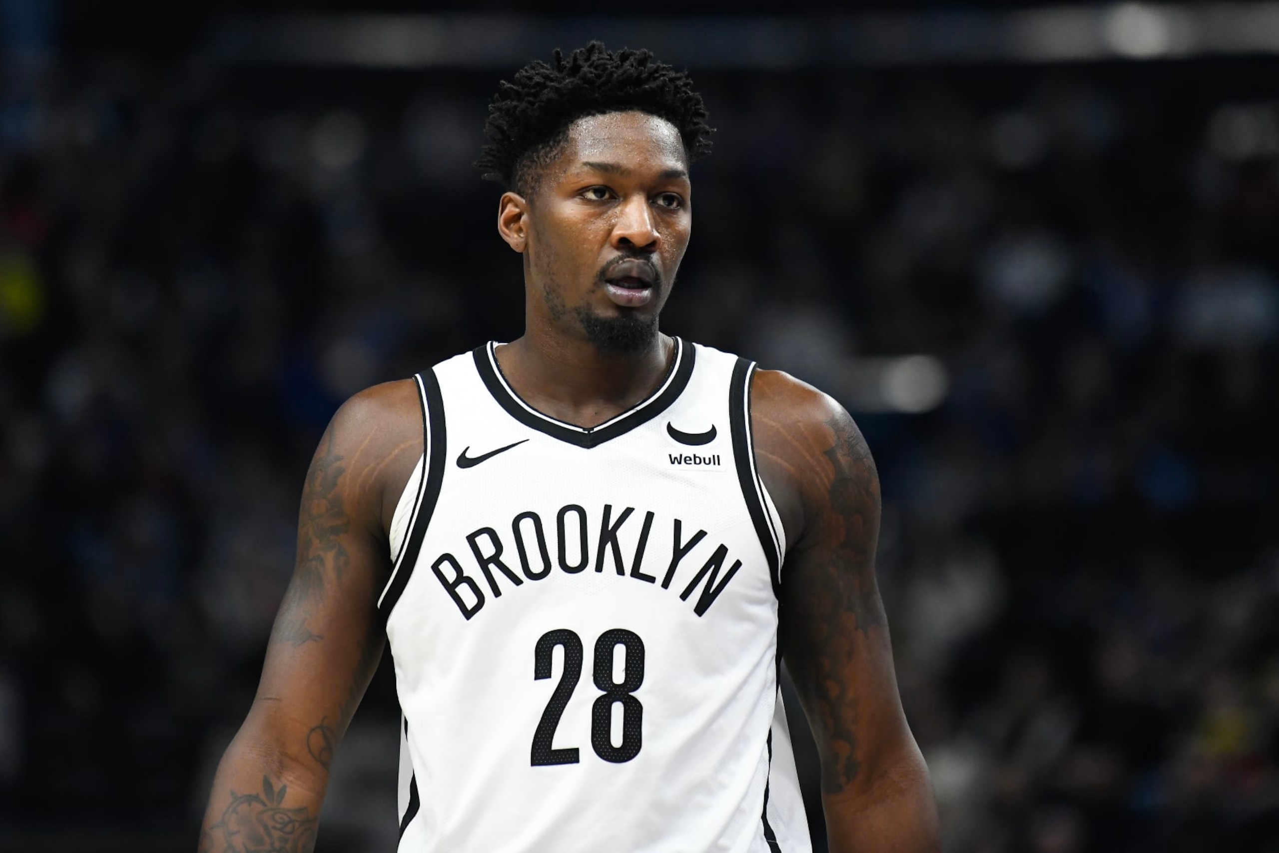 SALT LAKE CITY, UTAH - DECEMBER 18: Dorian Finney-Smith #28 of the Brooklyn Nets looks on during the second half of a game against the Utah Jazz at Delta Center on December 18, 2023 in Salt Lake City, Utah. NOTE TO USER: User expressly acknowledges and agrees that, by downloading and or using this photograph, User is consenting to the terms and conditions of the Getty Images License Agreement. (Photo by Alex Goodlett/Getty Images)