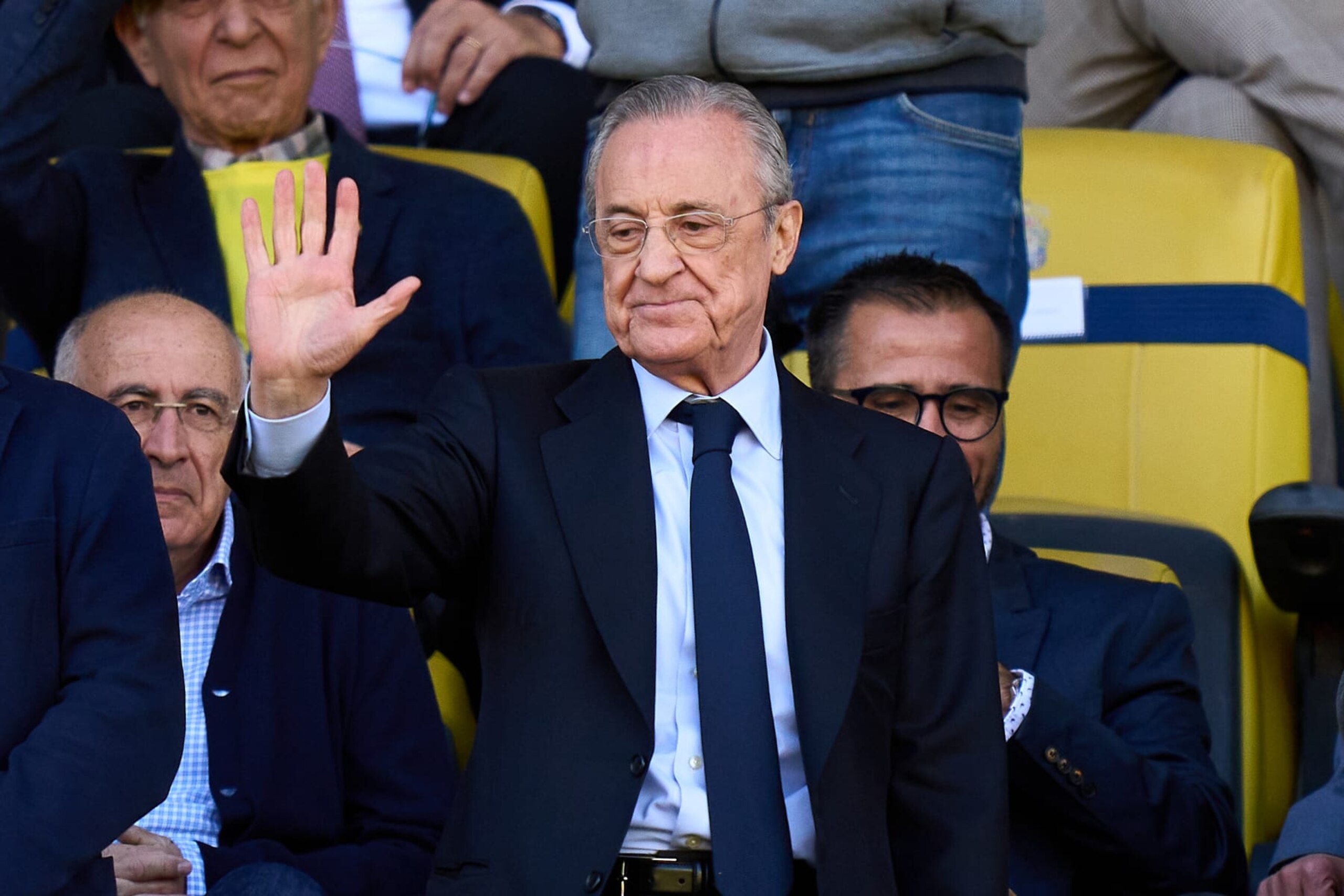 LAS PALMAS, SPAIN - JANUARY 27: Florentino Perez, President of Real Madrid gestures prior to the LaLiga EA Sports match between UD Las Palmas and Real Madrid CF at Estadio Gran Canaria on January 27, 2024 in Las Palmas, Spain. (Photo by Angel Martinez/Getty Images)
