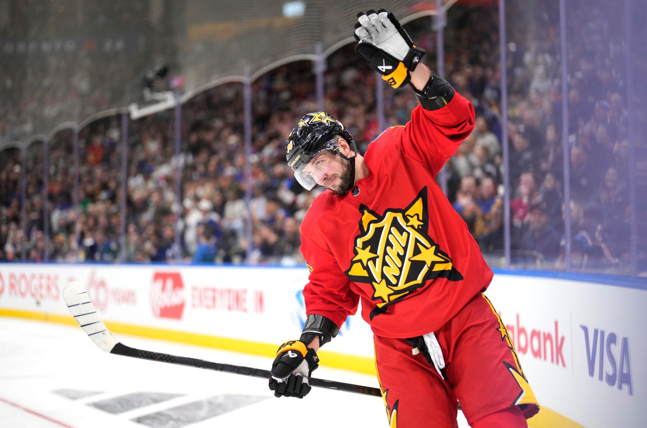 TORONTO, ONTARIO - FEBRUARY 03: Nikita Kucherov #86 of the Tampa Bay Lightning of Team Hughes waves to the arena fans after his shoot out attempt against Team Matthews during the 2024 Honda NHL All-Star Game at Scotiabank Arena on February 03, 2024 in Toronto, Ontario, Canada. (Photo by Kevin Sousa/NHLI via Getty Images)