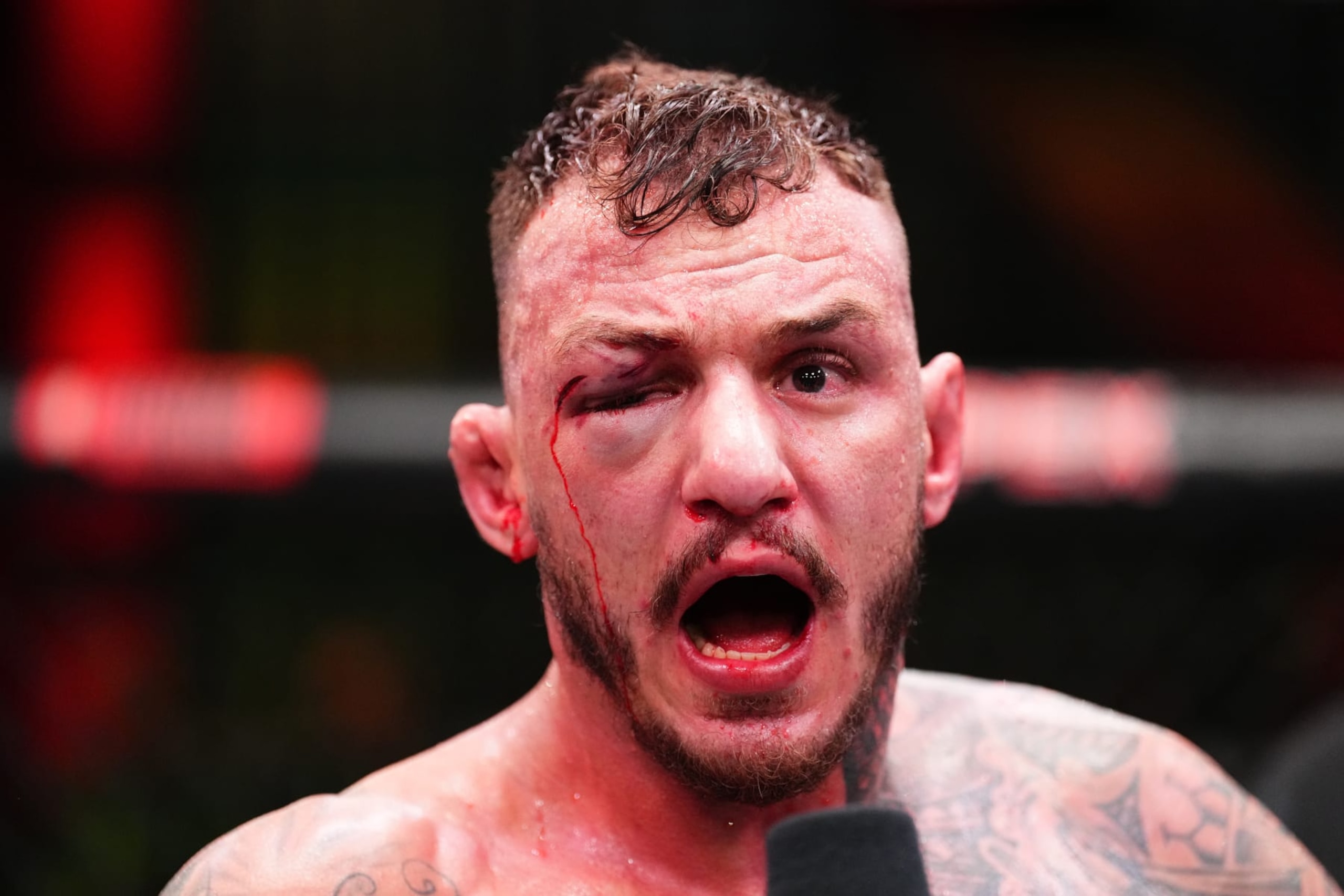 LAS VEGAS, NEVADA - FEBRUARY 03: Renato Moicano of Brazil reacts after his victory against Drew Dober in a lightweight fight during the UFC Fight Night event at UFC APEX on February 03, 2024 in Las Vegas, Nevada. (Photo by Chris Unger/Zuffa LLC via Getty Images) LAS VEGAS, NEVADA - FEBRUARY 03: Renato Moicano of Brazil reacts after his victory against Drew Dober in a lightweight fight during the UFC Fight Night event at UFC APEX on February 03, 2024 in Las Vegas, Nevada. (Photo by Chris Unger/Zuffa LLC via Getty Images)
