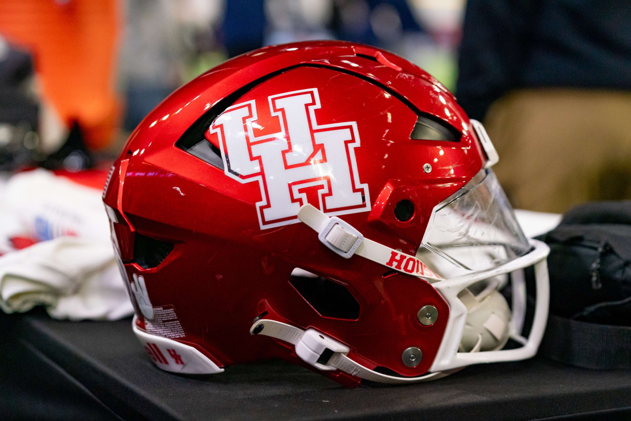 FRISCO, TX - FEBRUARY 01:Houston Cougars Helmet sits on a table during the East-West Shrine Bowl game on February 1, 2024 at the Ford Center at the star in Frisco, TX. (Photo by Chris Leduc/Icon Sportswire via Getty Images)