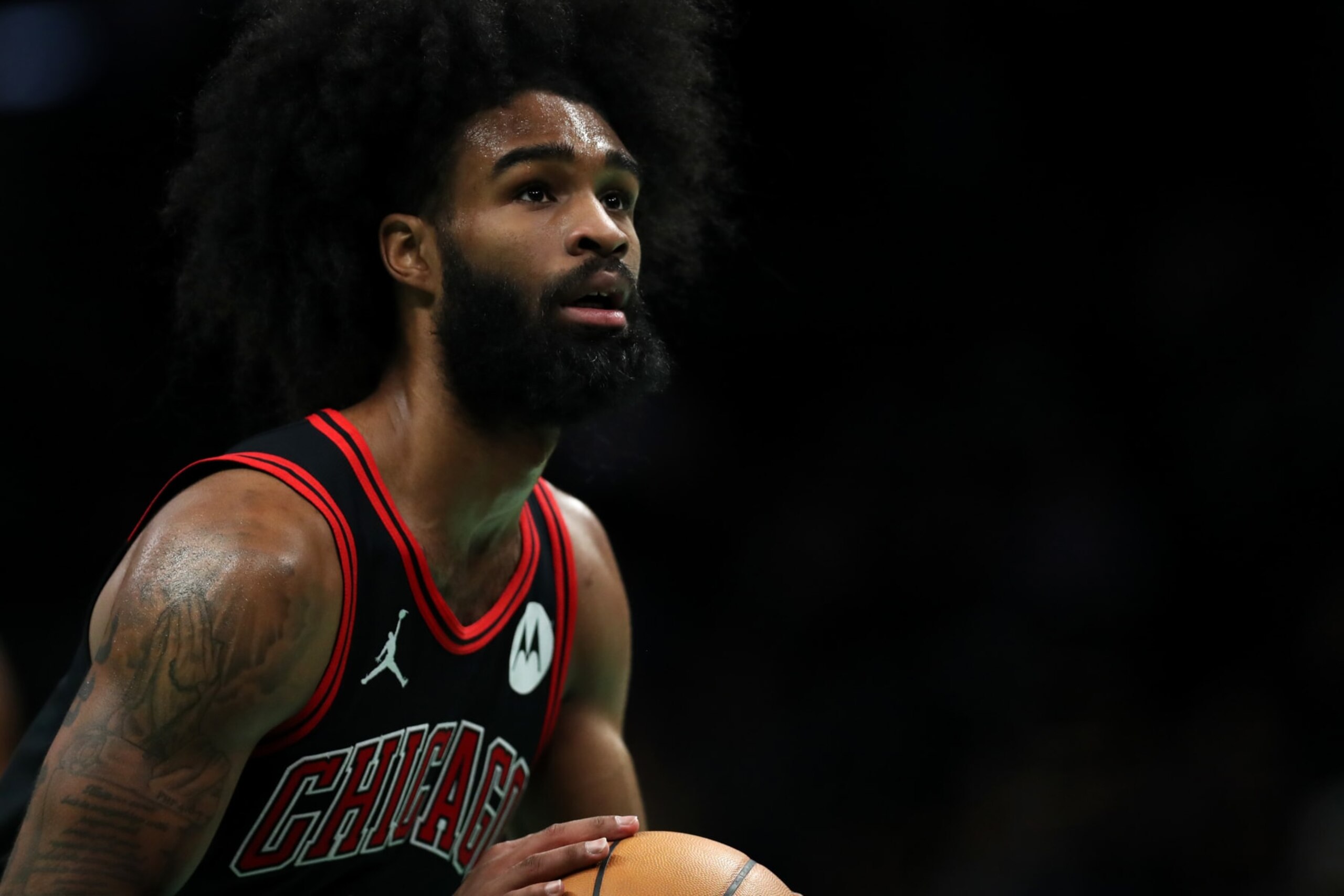 CHARLOTTE, NORTH CAROLINA - JANUARY 31: Coby White #0 of the Chicago Bulls shoots a free throw during the first half of an NBA game against the Charlotte Hornets at Spectrum Center on January 31, 2024 in Charlotte, North Carolina. NOTE TO USER: User expressly acknowledges and agrees that, by downloading and or using this photograph, User is consenting to the terms and conditions of the Getty Images License Agreement. (Photo by David Jensen/Getty Images) CHARLOTTE, NORTH CAROLINA - JANUARY 31: Coby White #0 of the Chicago Bulls shoots a free throw during the first half of an NBA game against the Charlotte Hornets at Spectrum Center on January 31, 2024 in Charlotte, North Carolina. NOTE TO USER: User expressly acknowledges and agrees that, by downloading and or using this photograph, User is consenting to the terms and conditions of the Getty Images License Agreement. (Photo by David Jensen/Getty Images)
