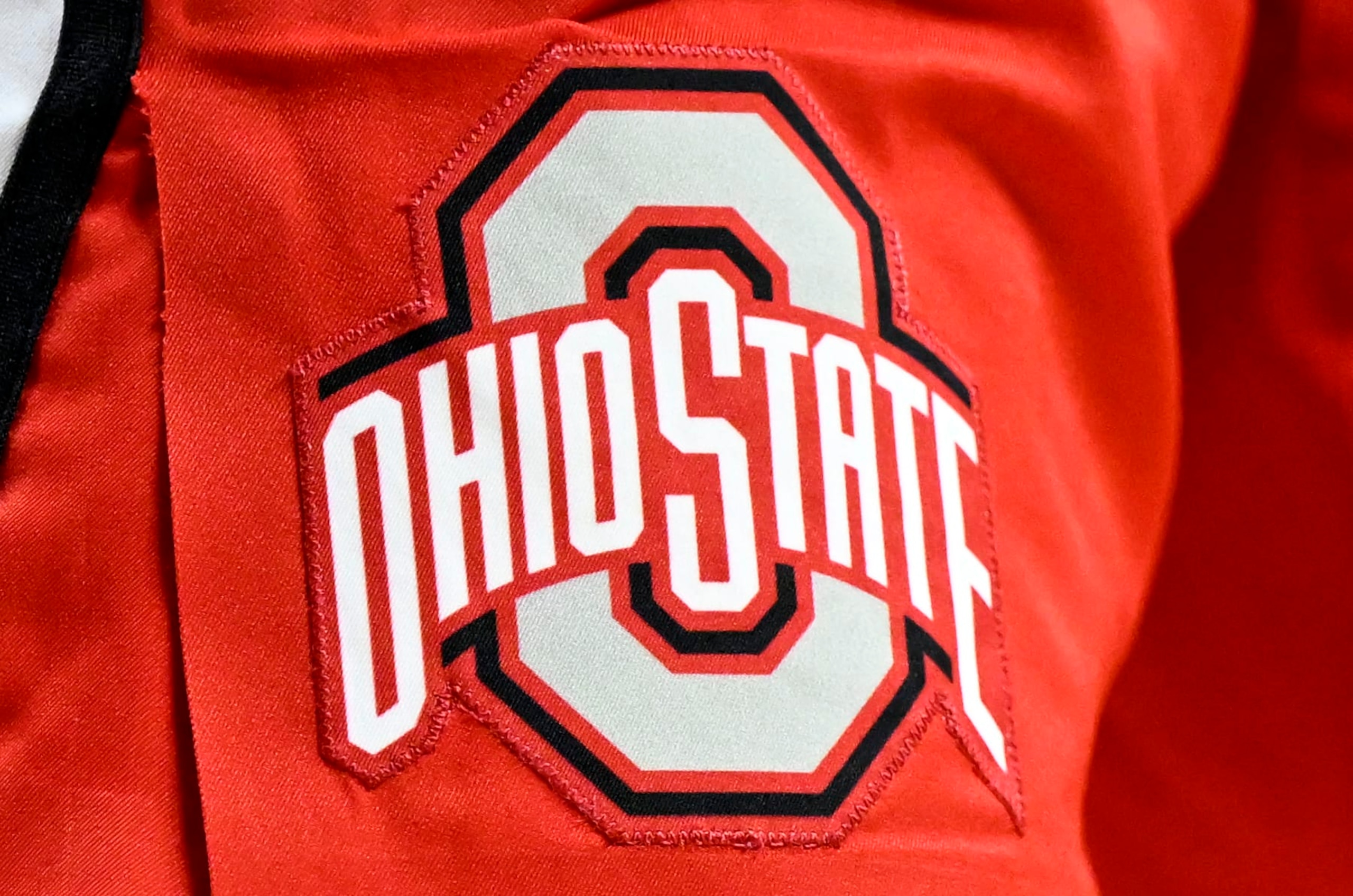 COLLEGE PARK, MARYLAND - JANUARY 08: A view of the Ohio State Buckeyes logo on their uniform during the game against the Maryland Terrapins at Xfinity Center on January 08, 2023 in College Park, Maryland. (Photo by G Fiume/Getty Images)