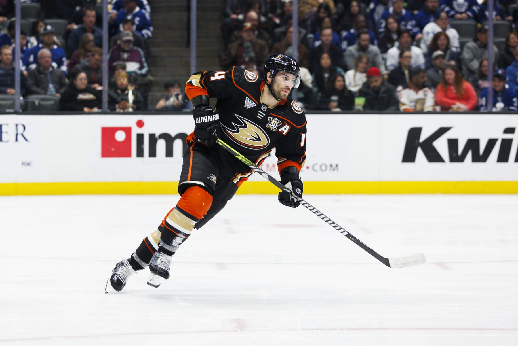 ANAHEIM, CA - JANUARY 03: Anaheim Ducks center Adam Henrique (14) skates during an NHL hockey game against the Toronto Maple Leafs on January 3, 2024 at Honda Center in Anaheim, CA. (Photo by Ric Tapia/Icon Sportswire via Getty Images)