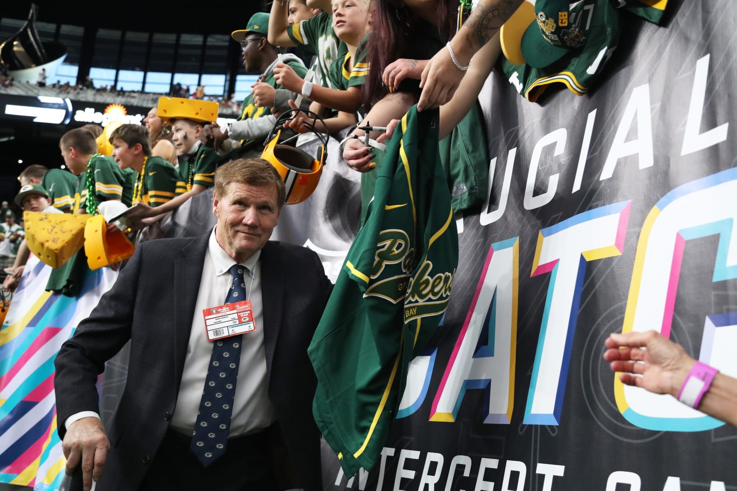 LAS VEGAS, NEVADA - OCTOBER 09: CEO Mark Murphy of the Green Bay Packers on the field prior to a game against the Las Vegas Raiders at Allegiant Stadium on October 09, 2023 in Las Vegas, Nevada. (Photo by Ian Maule/Getty Images)