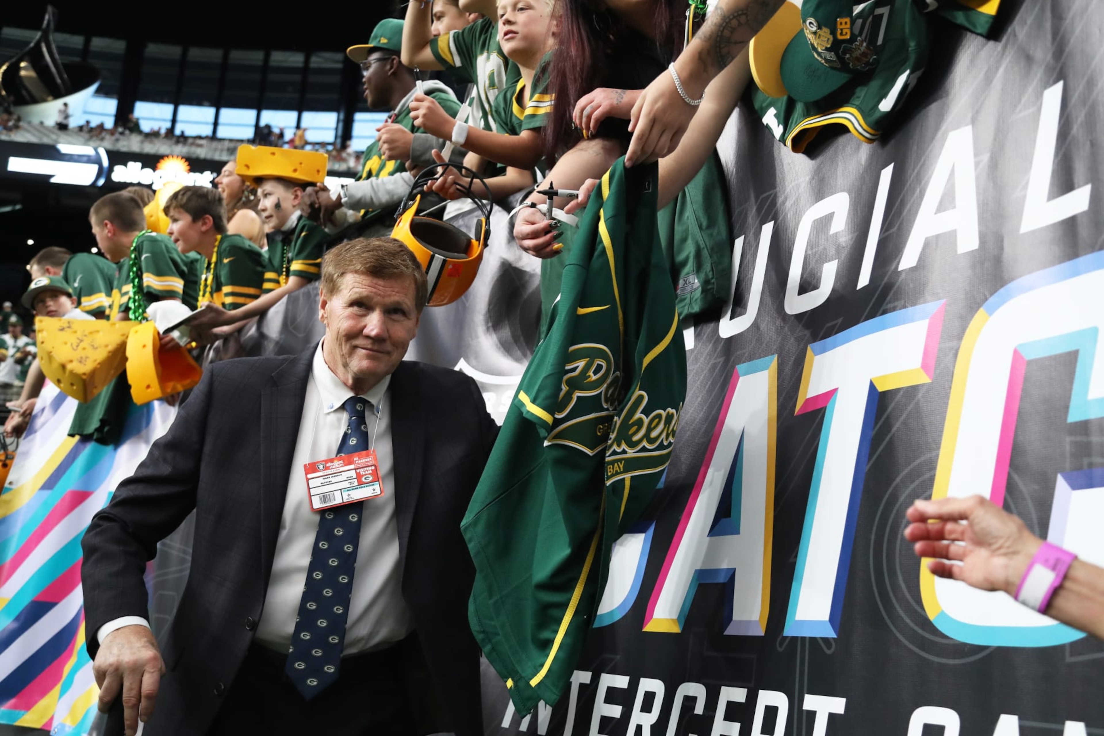 LAS VEGAS, NEVADA - OCTOBER 09: CEO Mark Murphy of the Green Bay Packers on the field prior to a game against the Las Vegas Raiders at Allegiant Stadium on October 09, 2023 in Las Vegas, Nevada. (Photo by Ian Maule/Getty Images)