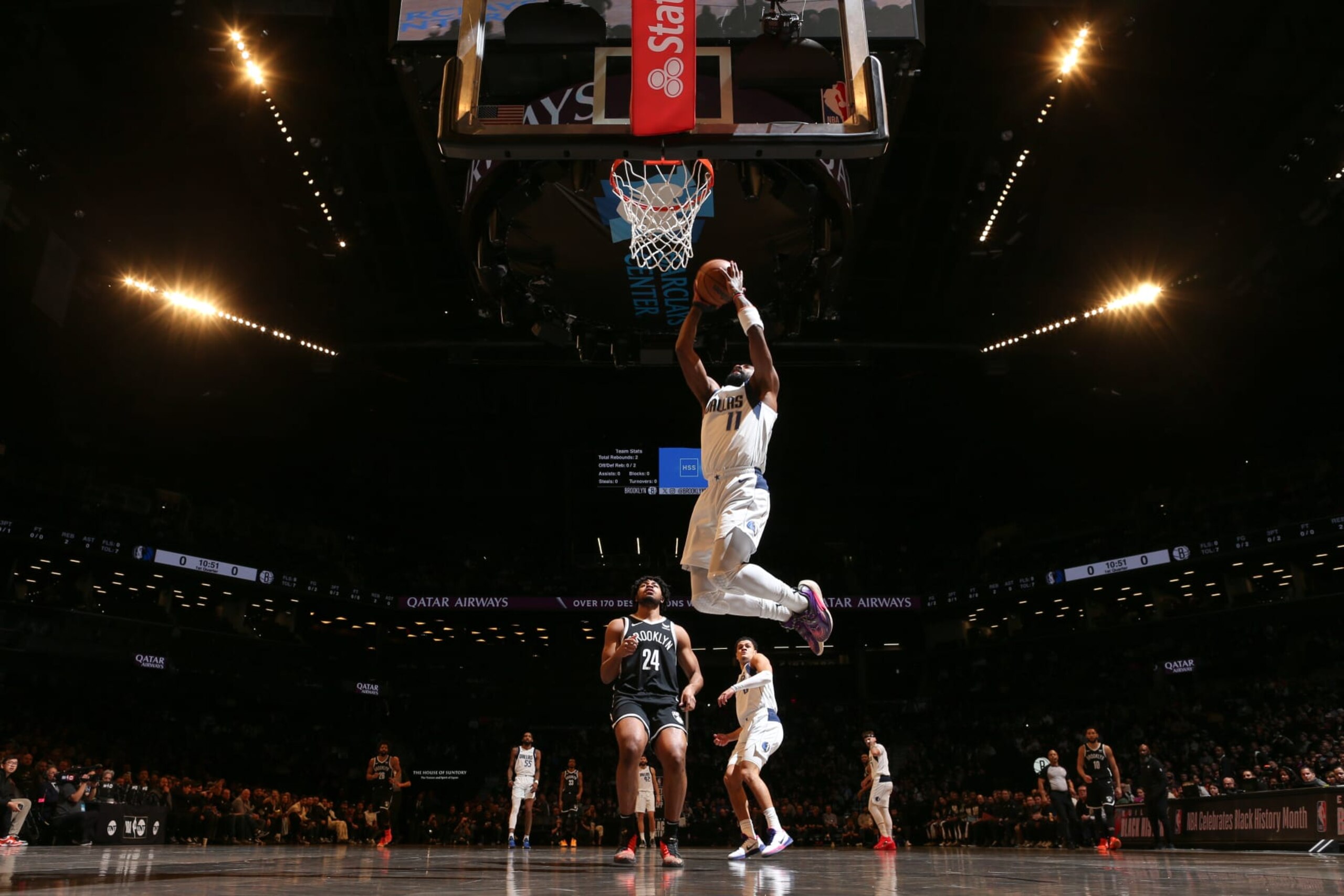 BROOKLYN, NY - FEBRUARY 6: Kyrie Irving #11 of the Dallas Mavericks goes to the basket during the game on February 6, 2024 at Barclays Center in Brooklyn, New York. NOTE TO USER: User expressly acknowledges and agrees that, by downloading and or using this Photograph, user is consenting to the terms and conditions of the Getty Images License Agreement. Mandatory Copyright Notice: Copyright 2024 NBAE (Photo by Nathaniel S. Butler/NBAE via Getty Images)