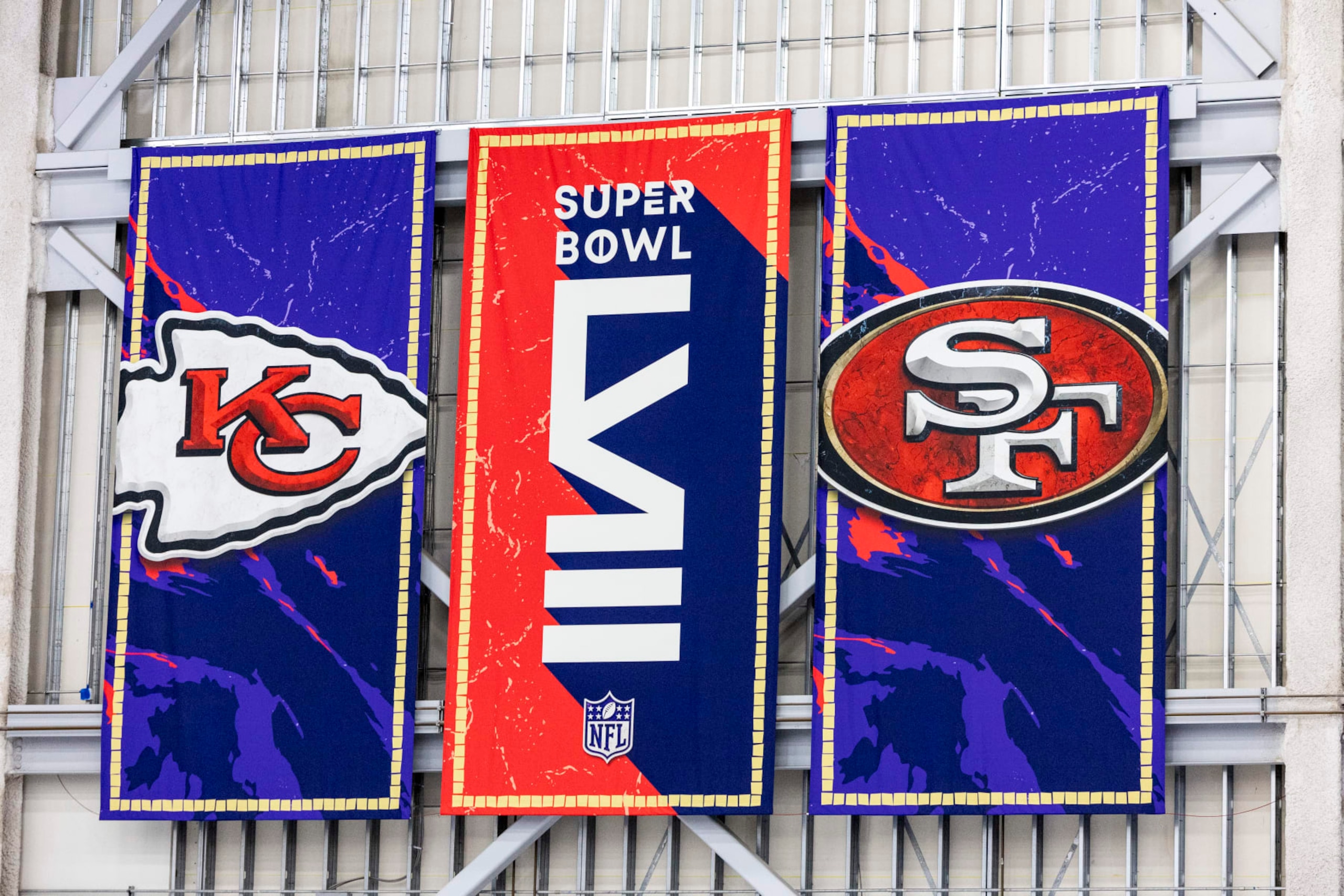 LAS VEGAS, NEVADA - FEBRUARY 04: Super Bowl LVIII signs hang at Harry Reid International Airport on February 4, 2024 in Las Vegas, Nevada. Super Bowl LVIII will be played between the Chiefs and the San Francisco 49ers on February 11th at Allegiant Stadium in Las Vegas, Nevada. (Photo by Lauren Leigh Bacho/Getty Images)