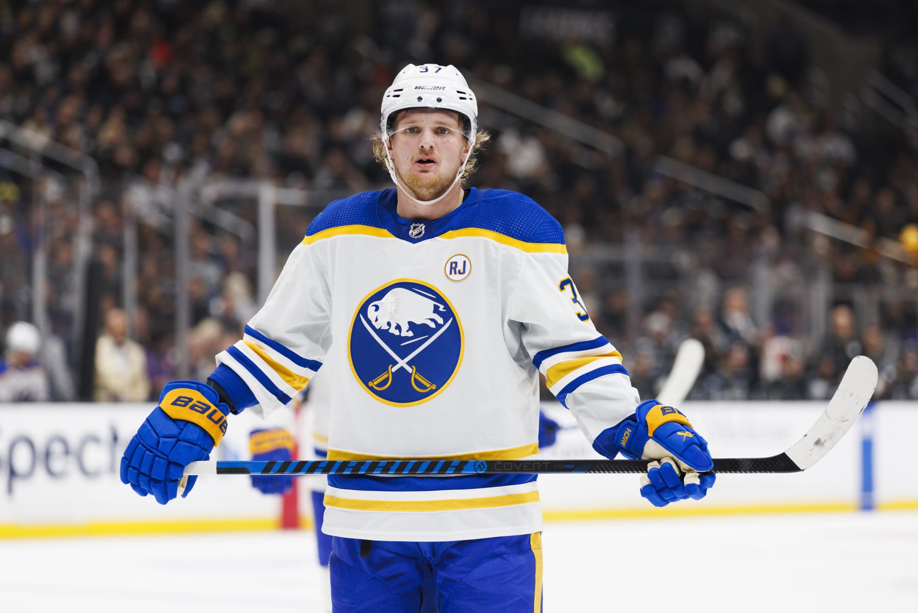 LOS ANGELES, CA - JANUARY 24: Buffalo Sabres center Casey Mittelstadt (37) during an NHL hockey game against the Los Angeles Kings on January 24, 2024 at Crypto.com Arena in Los Angeles, CA. (Photo by Ric Tapia/Icon Sportswire via Getty Images)