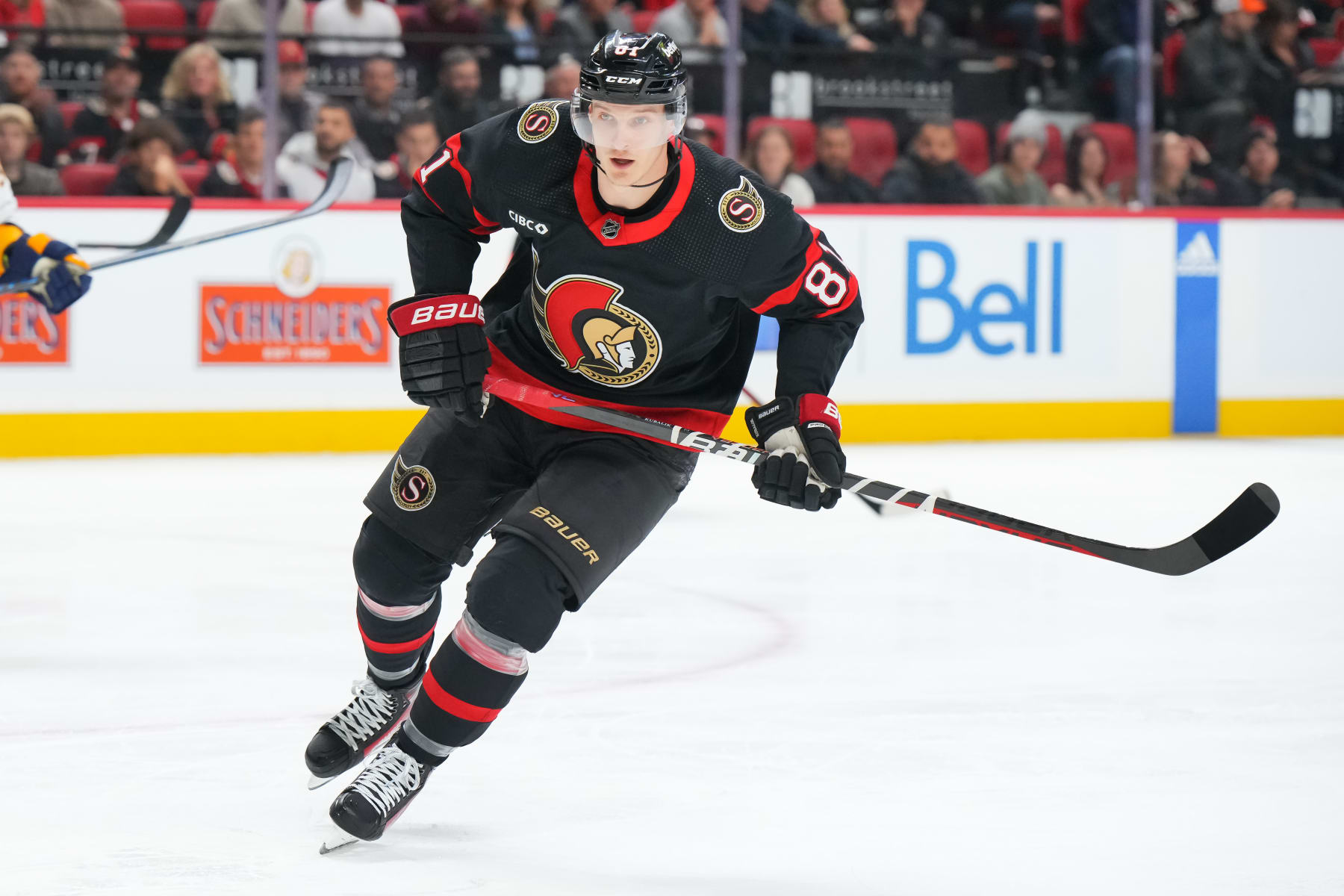 OTTAWA, CANADA - JANUARY 29:  Dominik Kubalik #81 of the Ottawa Senators skates against the Nashville Predators at Canadian Tire Centre on January 29, 2024 in Ottawa, Ontario, Canada.  (Photo by André Ringuette/NHLI via Getty Images)
