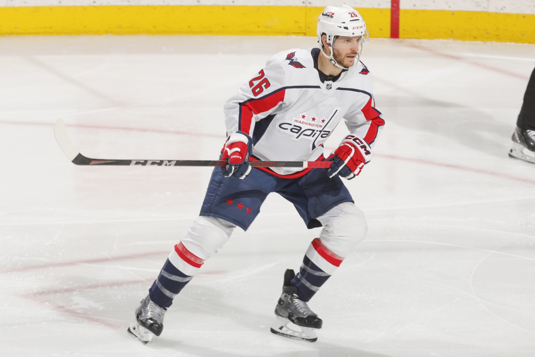 SAINT PAUL, MN - JANUARY 23: Nic Dowd #26 of the Washington Capitals skates against the Minnesota Wild during the game at the Xcel Energy Center on January 23, 2024 in Saint Paul, Minnesota. (Photo by Bruce Kluckhohn/NHLI via Getty Images)