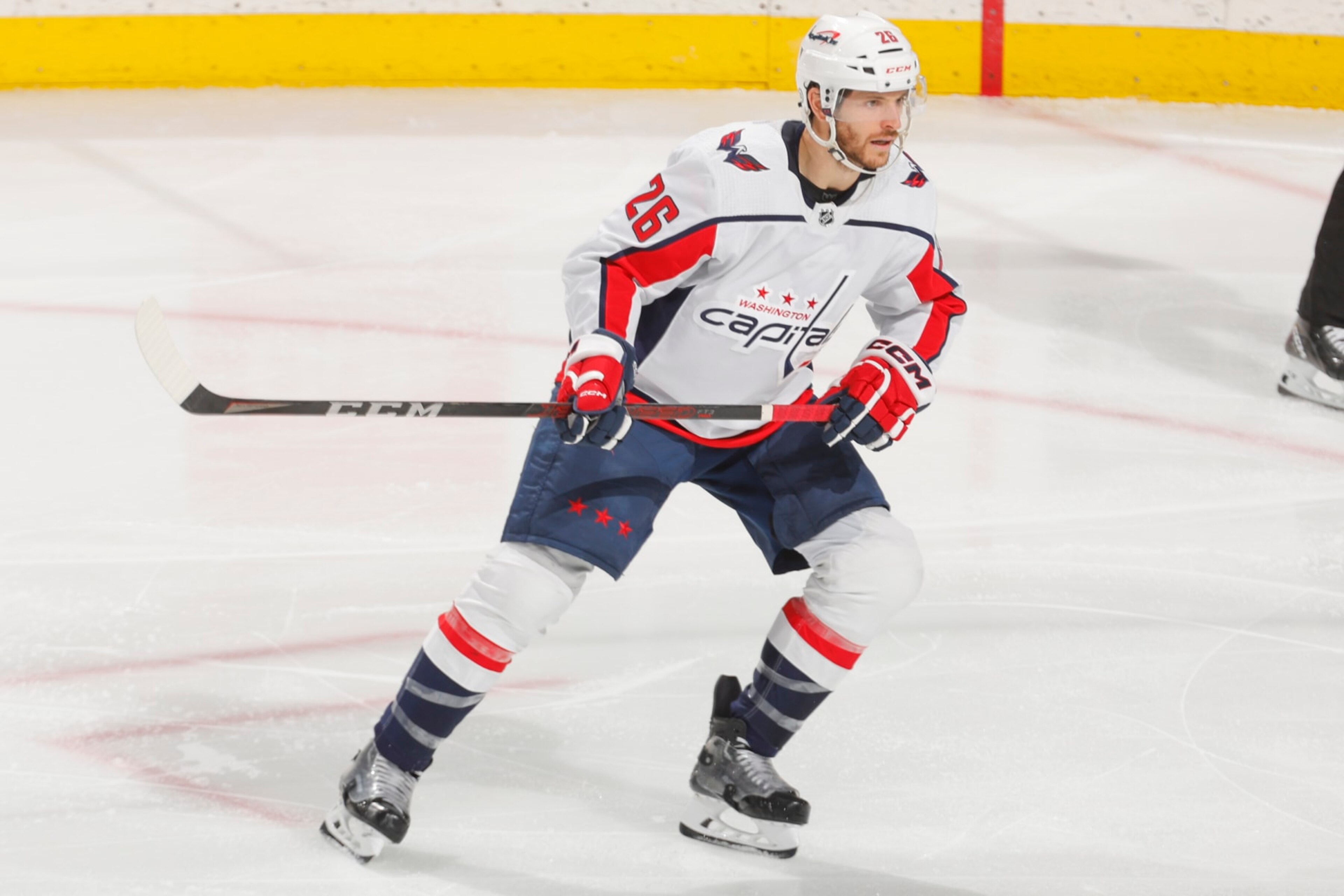 SAINT PAUL, MN - JANUARY 23: Nic Dowd #26 of the Washington Capitals skates against the Minnesota Wild during the game at the Xcel Energy Center on January 23, 2024 in Saint Paul, Minnesota. (Photo by Bruce Kluckhohn/NHLI via Getty Images)