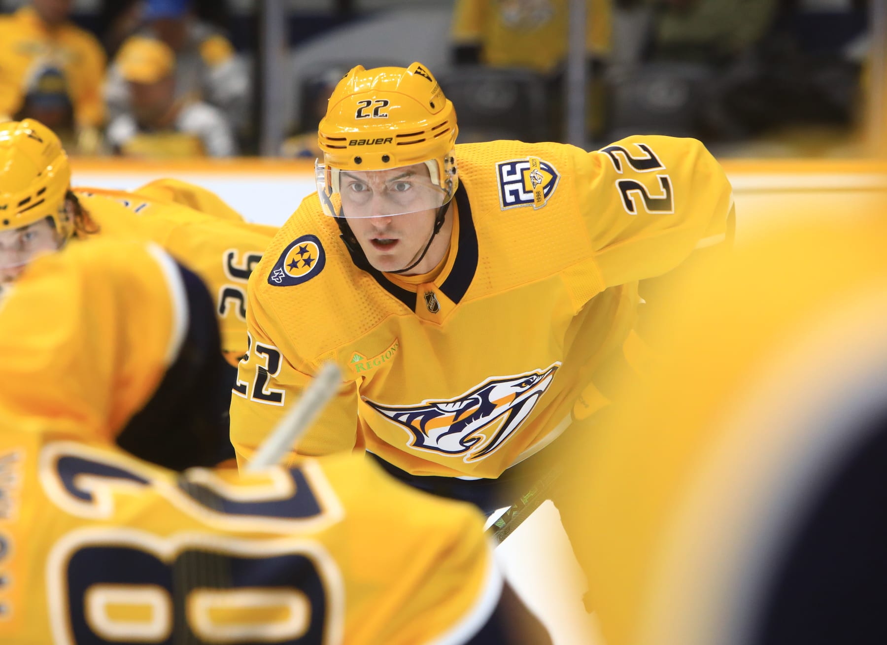 NASHVILLE, TN - JANUARY 31: Nashville Predators defenseman Tyson Barrie (22) is shown during the NHL game between the Nashville Predators and Los Angeles Kings, held on January 31, 2024, at Bridgestone Arena in Nashville, Tennessee. (Photo by Danny Murphy/Icon Sportswire via Getty Images)