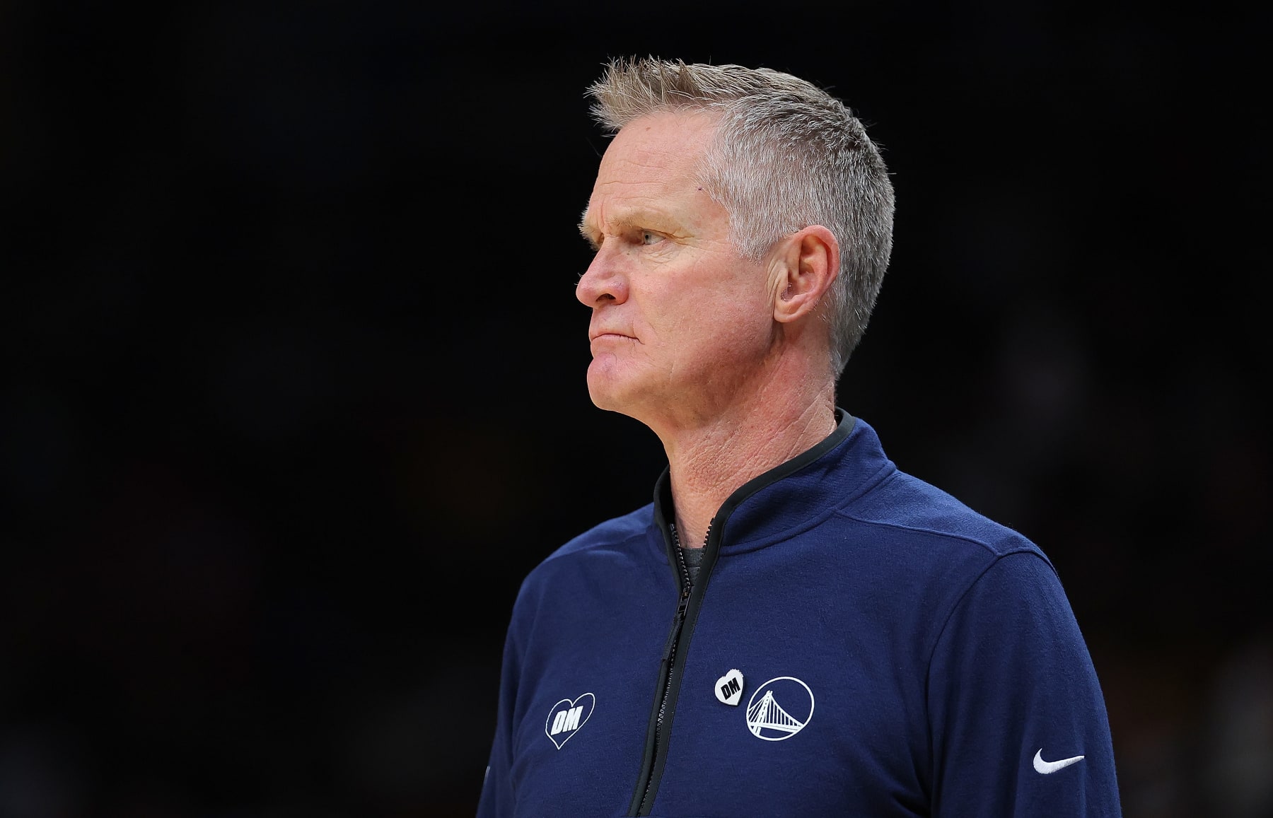 ATLANTA, GEORGIA - FEBRUARY 03:  Head coach Steve Kerr of the Golden State Warriors reacts during the first quarter against the Atlanta Hawks at State Farm Arena on February 03, 2024 in Atlanta, Georgia.  NOTE TO USER: User expressly acknowledges and agrees that, by downloading and/or using this photograph, user is consenting to the terms and conditions of the Getty Images License Agreement.  (Photo by Kevin C. Cox/Getty Images)