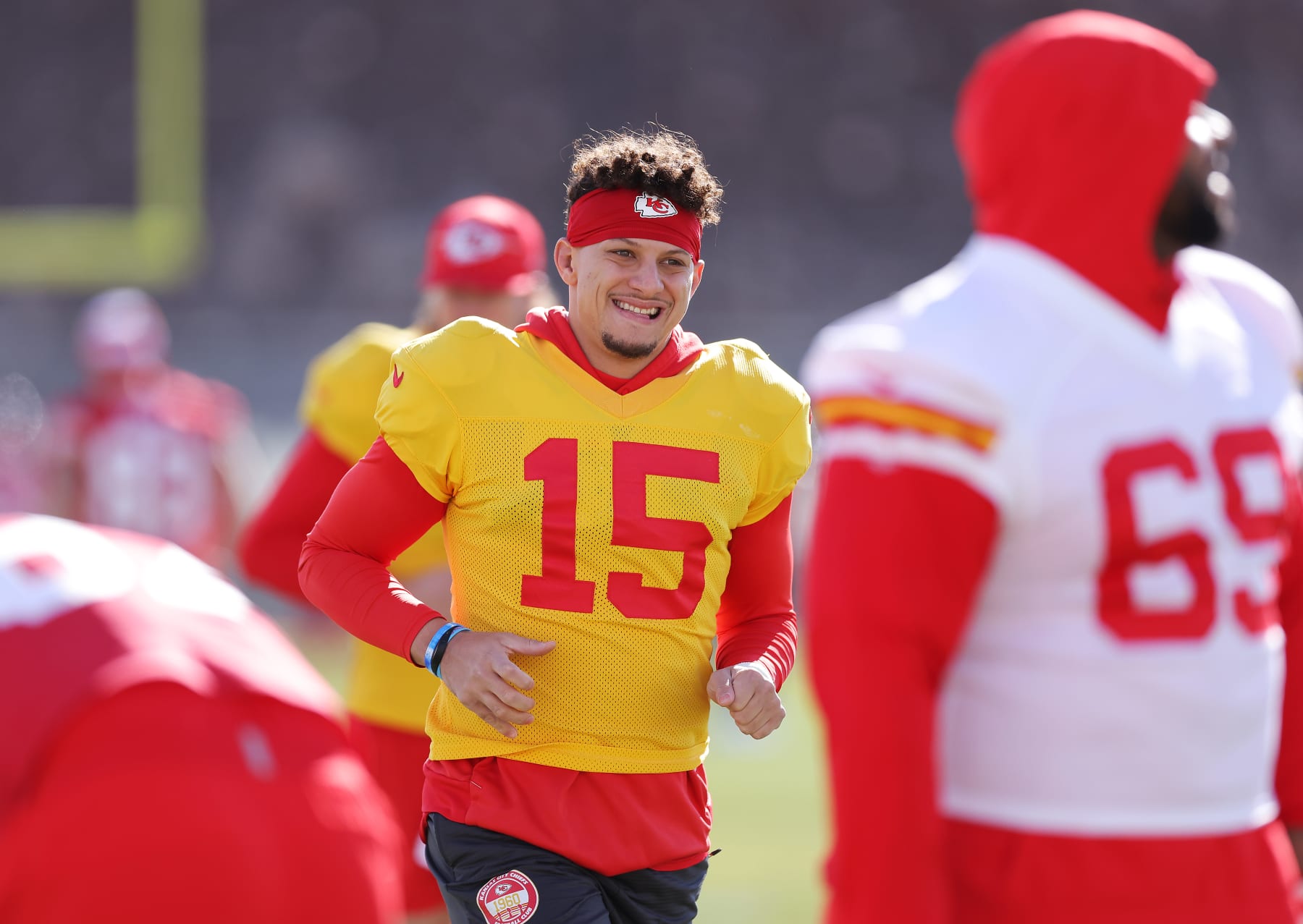 HENDERSON, NEVADA - FEBRUARY 07: Quarterback Patrick Mahomes #15 warms up during Kansas City Chiefs practice ahead of Super Bowl LVIII at the Las Vegas Raiders Headquarters/Intermountain Healthcare Performance Center on February 07, 2024 in Henderson, Nevada. (Photo by Jamie Squire/Getty Images)