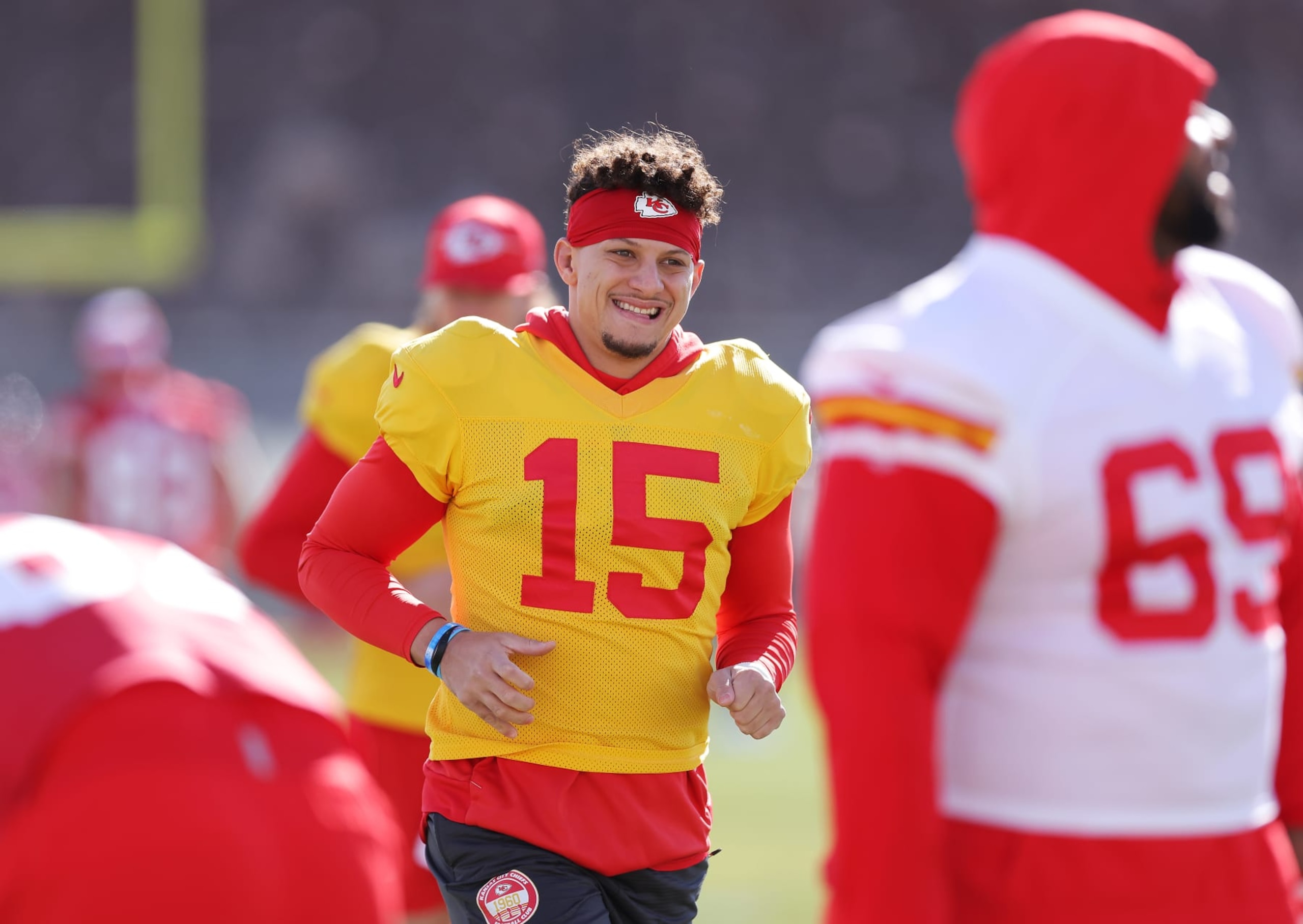 HENDERSON, NEVADA - FEBRUARY 07: Quarterback Patrick Mahomes #15 warms up during Kansas City Chiefs practice ahead of Super Bowl LVIII at the Las Vegas Raiders Headquarters/Intermountain Healthcare Performance Center on February 07, 2024 in Henderson, Nevada. (Photo by Jamie Squire/Getty Images)