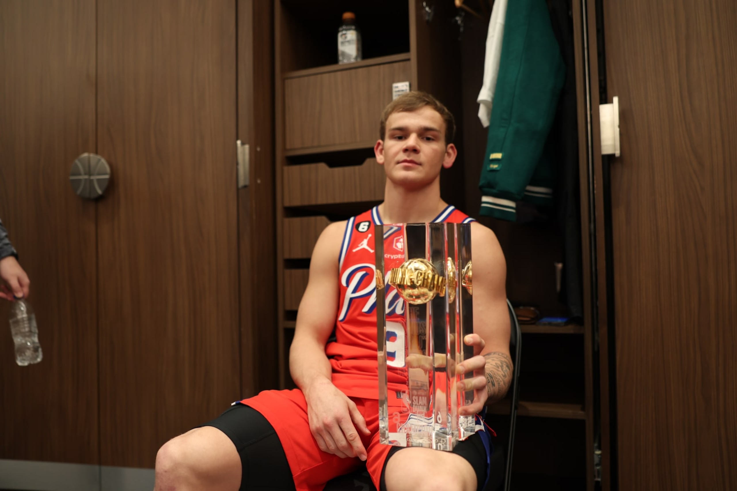 SALT LAKE CITY, UT - FEBRUARY 18: Mac McClung #9 of the Philadelphia 76ers poses for a photo after winning the AT&T Slam Dunk Contest as part of 2023 NBA All Star Weekend on Saturday, February 18, 2023 at Vivint Arena in Salt Lake City, Utah. NOTE TO USER: User expressly acknowledges and agrees that, by downloading and/or using this Photograph, user is consenting to the terms and conditions of the Getty Images License Agreement. Mandatory Copyright Notice: Copyright 2023 NBAE (Photo by Brandon Todd/NBAE via Getty Images)