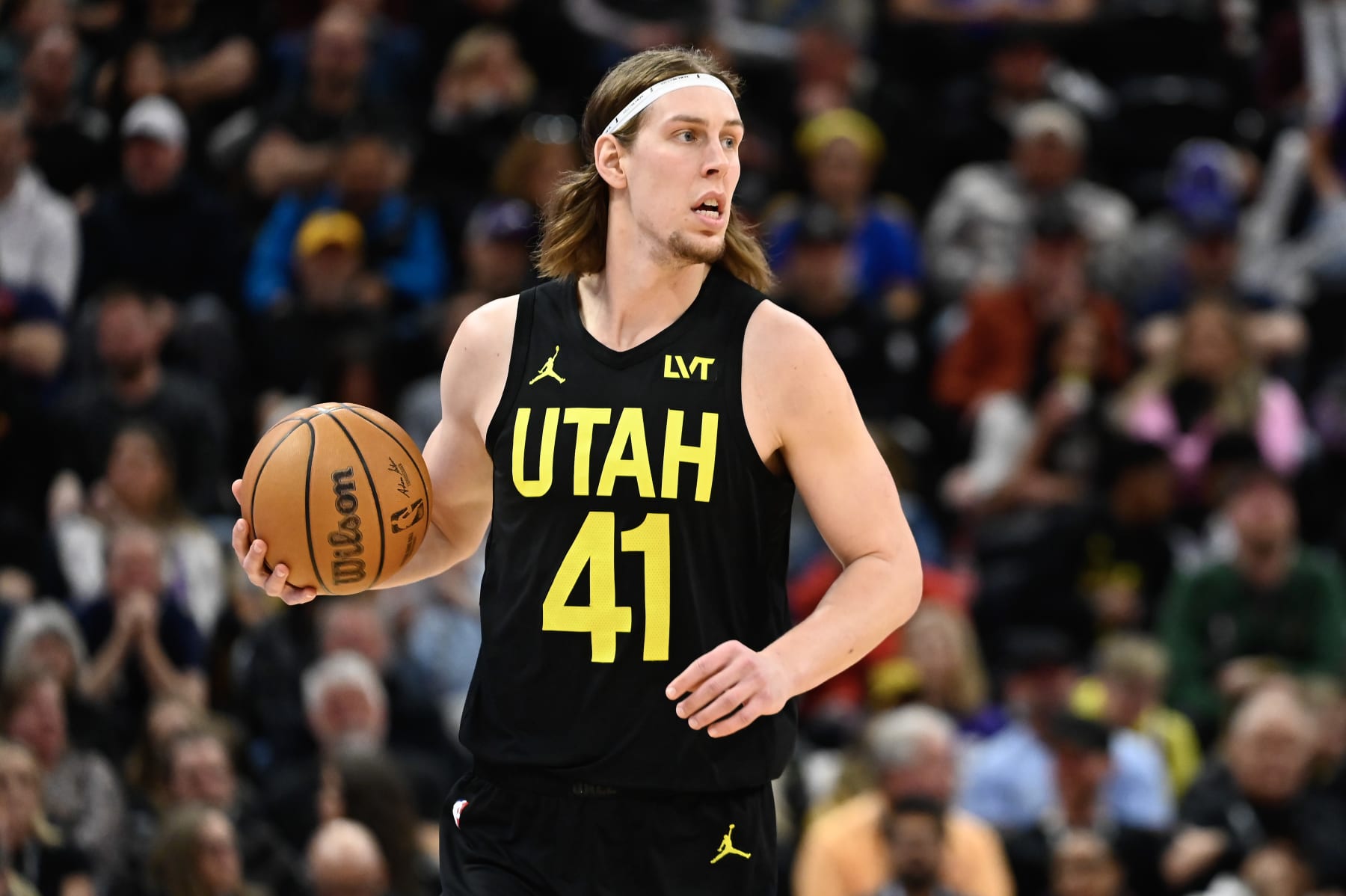 SALT LAKE CITY, UTAH - FEBRUARY 04: Kelly Olynyk #41 of the Utah Jazz in action during the second half of a game against the Milwaukee Bucks at Delta Center on February 04, 2024 in Salt Lake City, Utah. NOTE TO USER: User expressly acknowledges and agrees that, by downloading and or using this photograph, User is consenting to the terms and conditions of the Getty Images License Agreement. (Photo by Alex Goodlett/Getty Images)