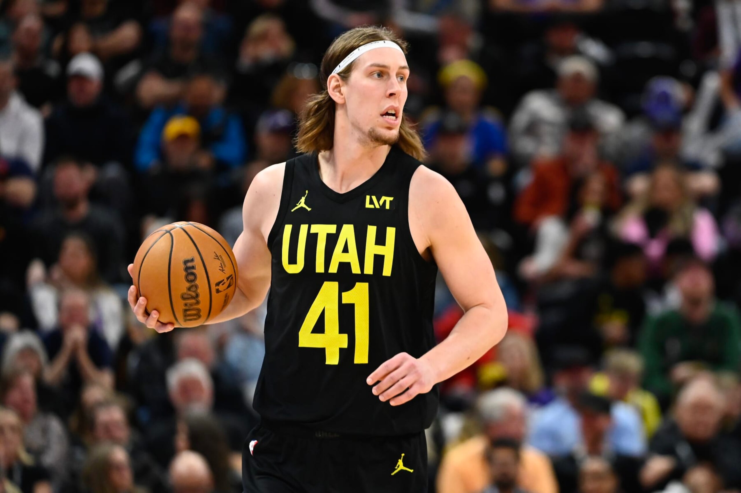 SALT LAKE CITY, UTAH - FEBRUARY 04: Kelly Olynyk #41 of the Utah Jazz in action during the second half of a game against the Milwaukee Bucks at Delta Center on February 04, 2024 in Salt Lake City, Utah. NOTE TO USER: User expressly acknowledges and agrees that, by downloading and or using this photograph, User is consenting to the terms and conditions of the Getty Images License Agreement. (Photo by Alex Goodlett/Getty Images)