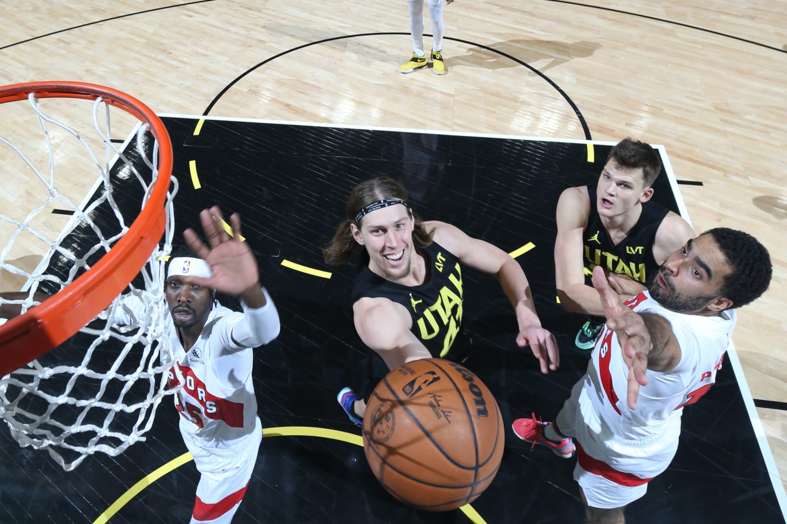 SALT LAKE CITY, UT - JANUARY 12: Kelly Olynyk #41 of the Utah Jazz shoots the ball during the game against the Toronto Raptors on January 12, 2024 at Delta Center in Salt Lake City, Utah. NOTE TO USER: User expressly acknowledges and agrees that, by downloading and or using this Photograph, User is consenting to the terms and conditions of the Getty Images License Agreement. Mandatory Copyright Notice: Copyright 2024 NBAE (Photo by Melissa Majchrzak/NBAE via Getty Images) SALT LAKE CITY, UT - JANUARY 12: Kelly Olynyk #41 of the Utah Jazz shoots the ball during the game against the Toronto Raptors on January 12, 2024 at Delta Center in Salt Lake City, Utah. NOTE TO USER: User expressly acknowledges and agrees that, by downloading and or using this Photograph, User is consenting to the terms and conditions of the Getty Images License Agreement. Mandatory Copyright Notice: Copyright 2024 NBAE (Photo by Melissa Majchrzak/NBAE via Getty Images)
