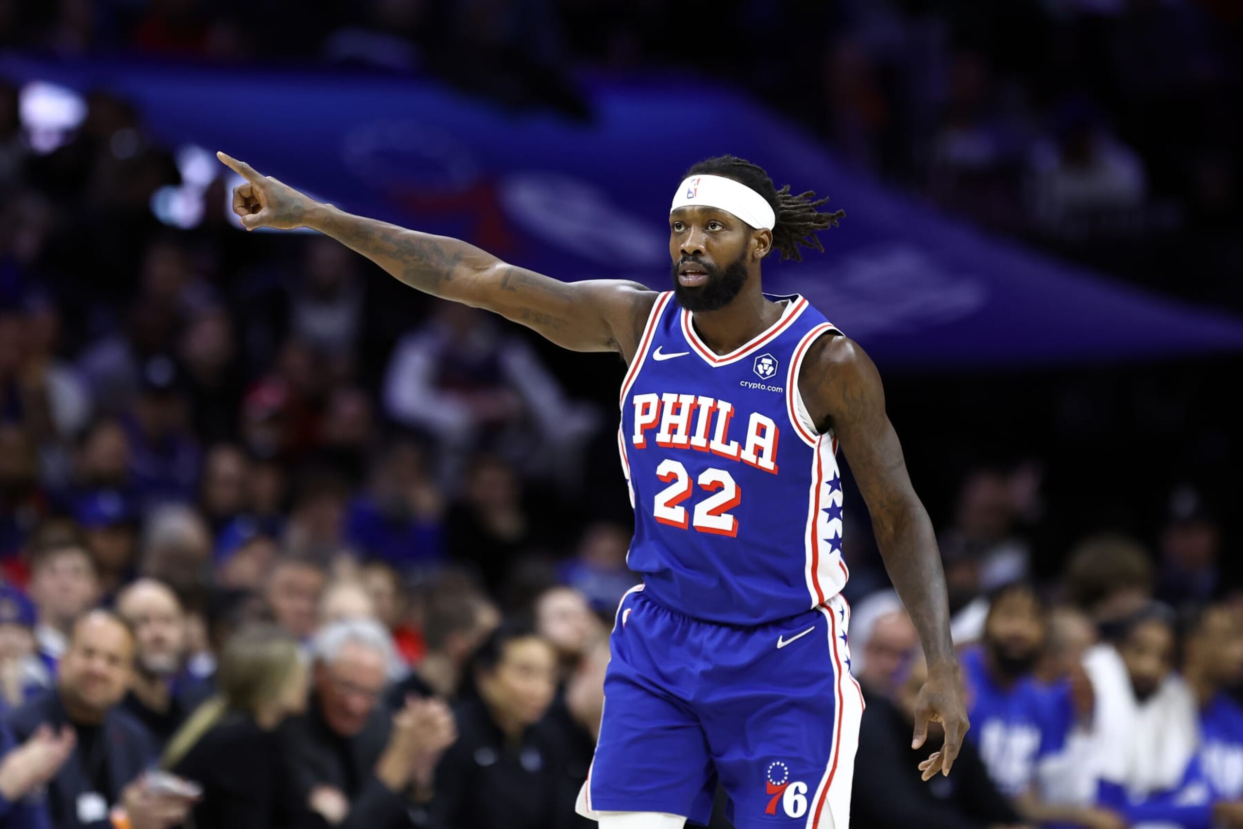 PHILADELPHIA, PENNSYLVANIA - FEBRUARY 05: Patrick Beverley #22 of the Philadelphia 76ers reacts during the first quarter against the Dallas Mavericks at the Wells Fargo Center on February 05, 2024 in Philadelphia, Pennsylvania. NOTE TO USER: User expressly acknowledges and agrees that, by downloading and or using this photograph, User is consenting to the terms and conditions of the Getty Images License Agreement. (Photo by Tim Nwachukwu/Getty Images) PHILADELPHIA, PENNSYLVANIA - FEBRUARY 05: Patrick Beverley #22 of the Philadelphia 76ers reacts during the first quarter against the Dallas Mavericks at the Wells Fargo Center on February 05, 2024 in Philadelphia, Pennsylvania. NOTE TO USER: User expressly acknowledges and agrees that, by downloading and or using this photograph, User is consenting to the terms and conditions of the Getty Images License Agreement. (Photo by Tim Nwachukwu/Getty Images)