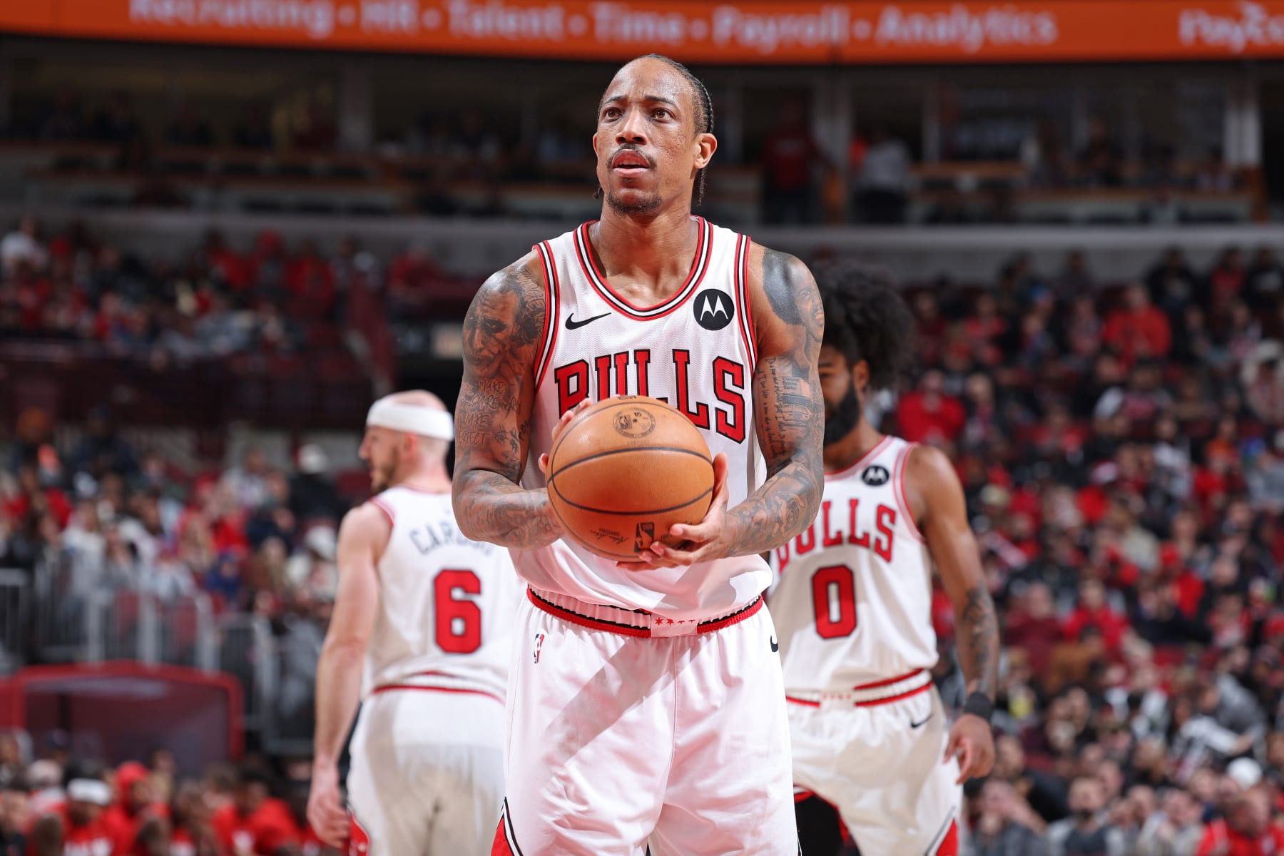 CHICAGO, IL - FEBRUARY 6: DeMar DeRozan #11 of the Chicago Bulls prepares to shoot a free throw during the game against the Minnesota Timberwolves on February 6, 2024 at United Center in Chicago, Illinois. NOTE TO USER: User expressly acknowledges and agrees that, by downloading and or using this photograph, User is consenting to the terms and conditions of the Getty Images License Agreement. Mandatory Copyright Notice: Copyright 2024 NBAE (Photo by Jeff Haynes/NBAE via Getty Images)