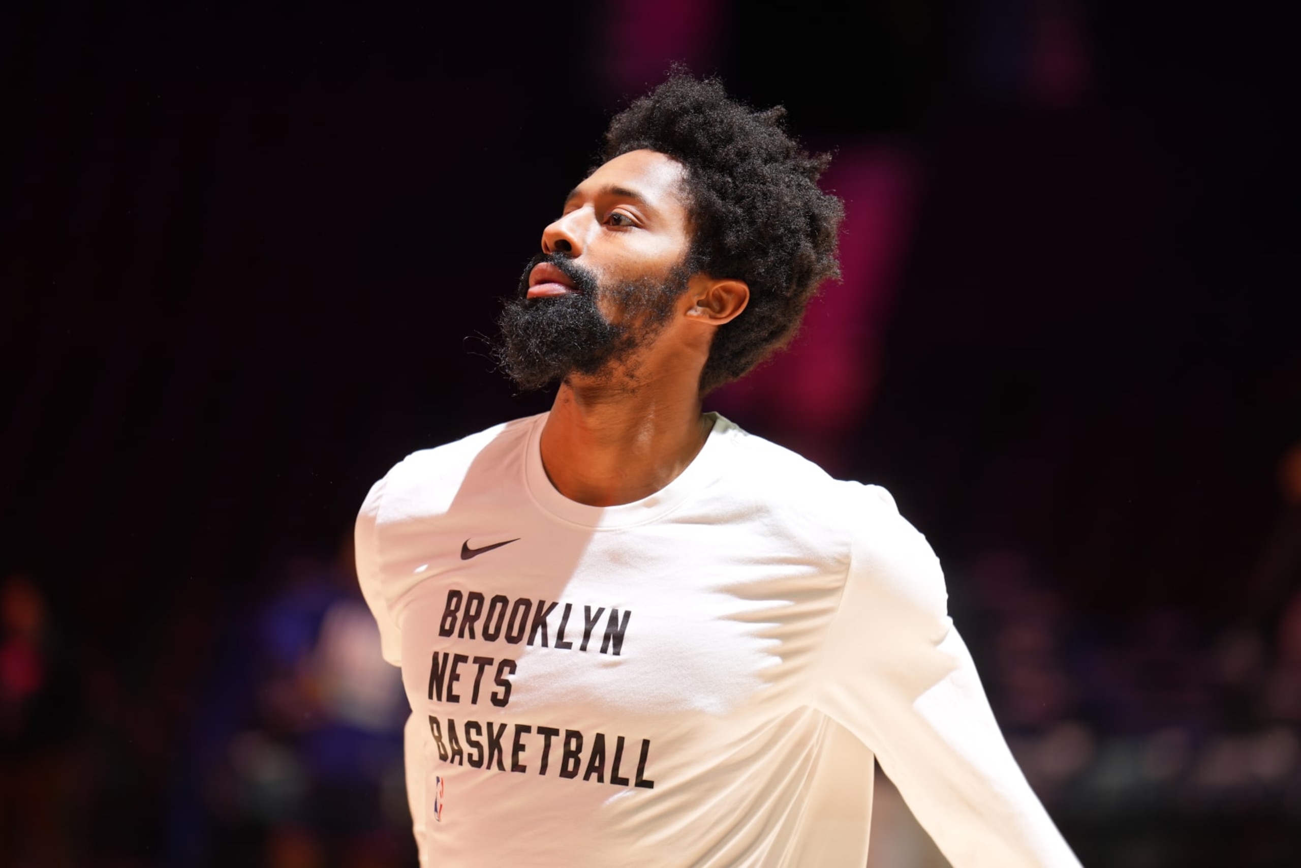 PHILADELPHIA, PA - FEBRUARY 3: Spencer Dinwiddie #26 of the Brooklyn Nets warms up before the game against the Philadelphia 76ers on February 3, 2024 at the Wells Fargo Center in Philadelphia, Pennsylvania NOTE TO USER: User expressly acknowledges and agrees that, by downloading and/or using this Photograph, user is consenting to the terms and conditions of the Getty Images License Agreement. Mandatory Copyright Notice: Copyright 2024 NBAE (Photo by Jesse D. Garrabrant/NBAE via Getty Images)