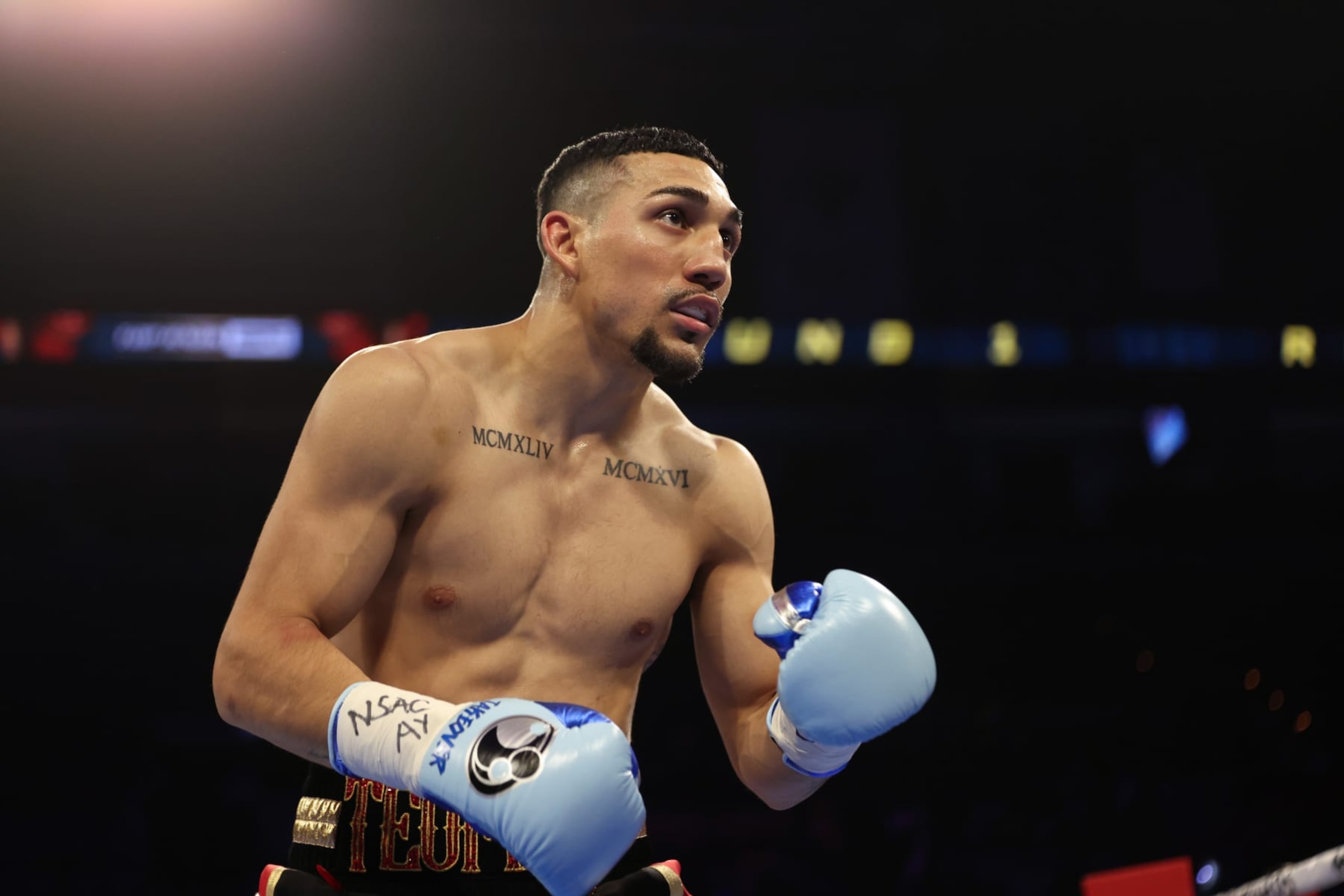 LAS VEGAS, NEVADA - FEBRUARY 08: Teofimo Lopez looks on against Jamaine Ortiz for the WBO junior welterweight title at Michelob ULTRA Arena on February 08, 2024 in Las Vegas, Nevada. (Photo by Jamie Squire/Getty Images) LAS VEGAS, NEVADA - FEBRUARY 08: Teofimo Lopez looks on against Jamaine Ortiz for the WBO junior welterweight title at Michelob ULTRA Arena on February 08, 2024 in Las Vegas, Nevada. (Photo by Jamie Squire/Getty Images)