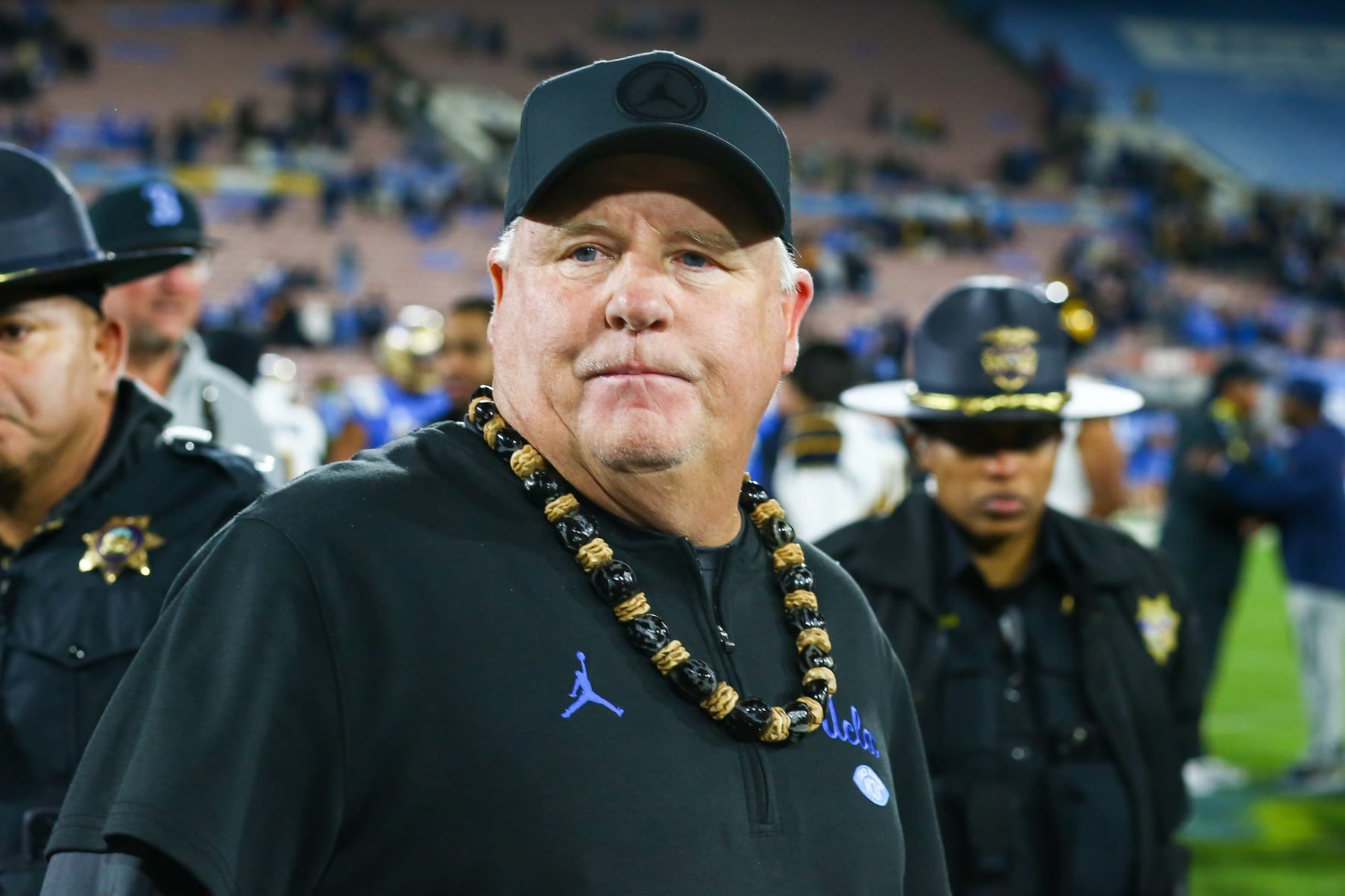 PASADENA, CA - NOVEMBER 25: UCLA Bruins head coach Chip Kelly during Cal Bears game versus the UCLA Bruins in the last Pac-12 Conference football game played on November 25, 2023, at the Rose Bowl Stadium in Pasadena, CA. (Photo by Jevone Moore/Icon Sportswire via Getty Images)