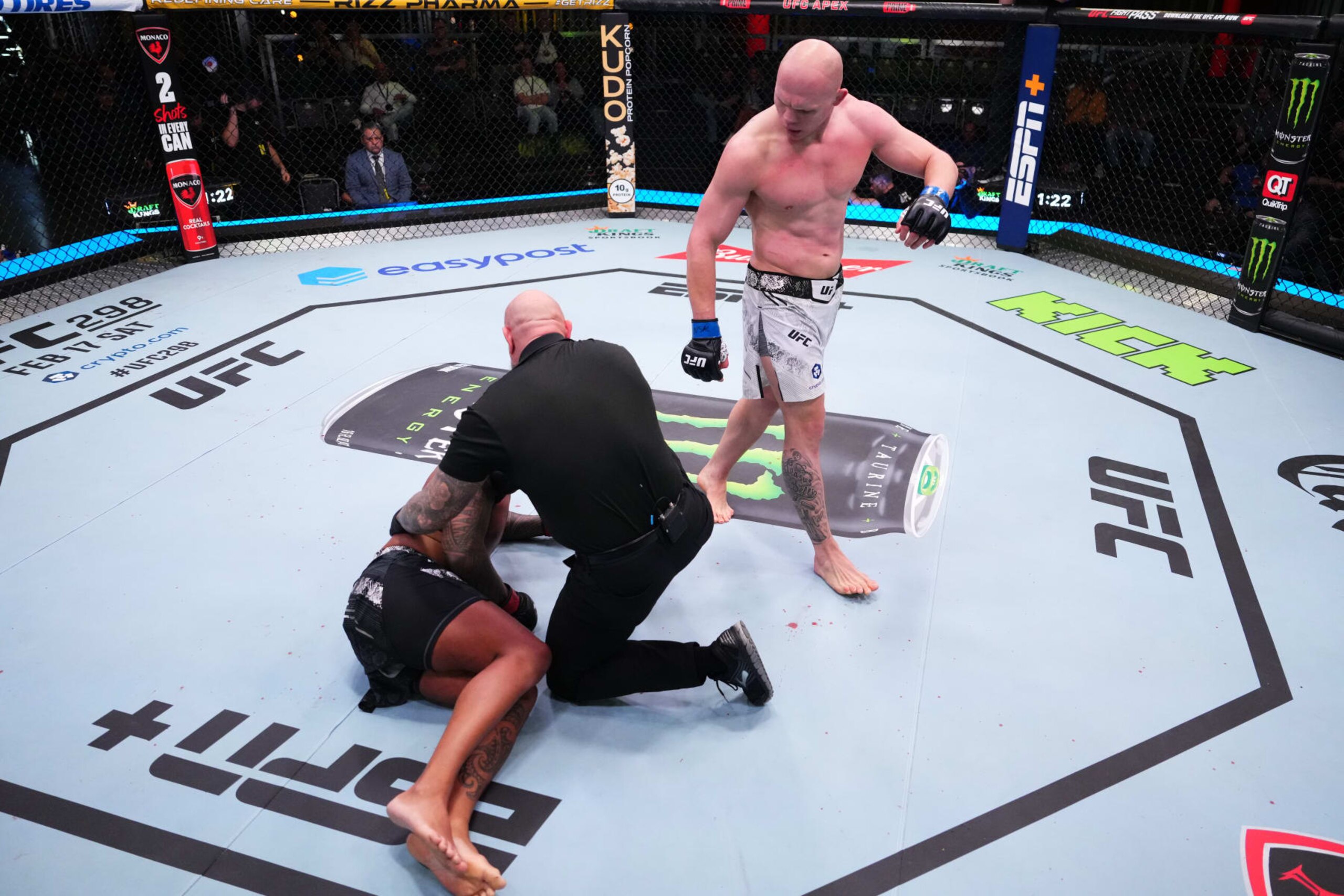 LAS VEGAS, NEVADA - FEBRUARY 10: Bogdan Guskov of Uzbekistan reacts after his knockout victory against Zac Pauga in a light heavyweight fight during the UFC Fight Night event at UFC APEX on February 10, 2024 in Las Vegas, Nevada. (Photo by Jeff Bottari/Zuffa LLC via Getty Images)