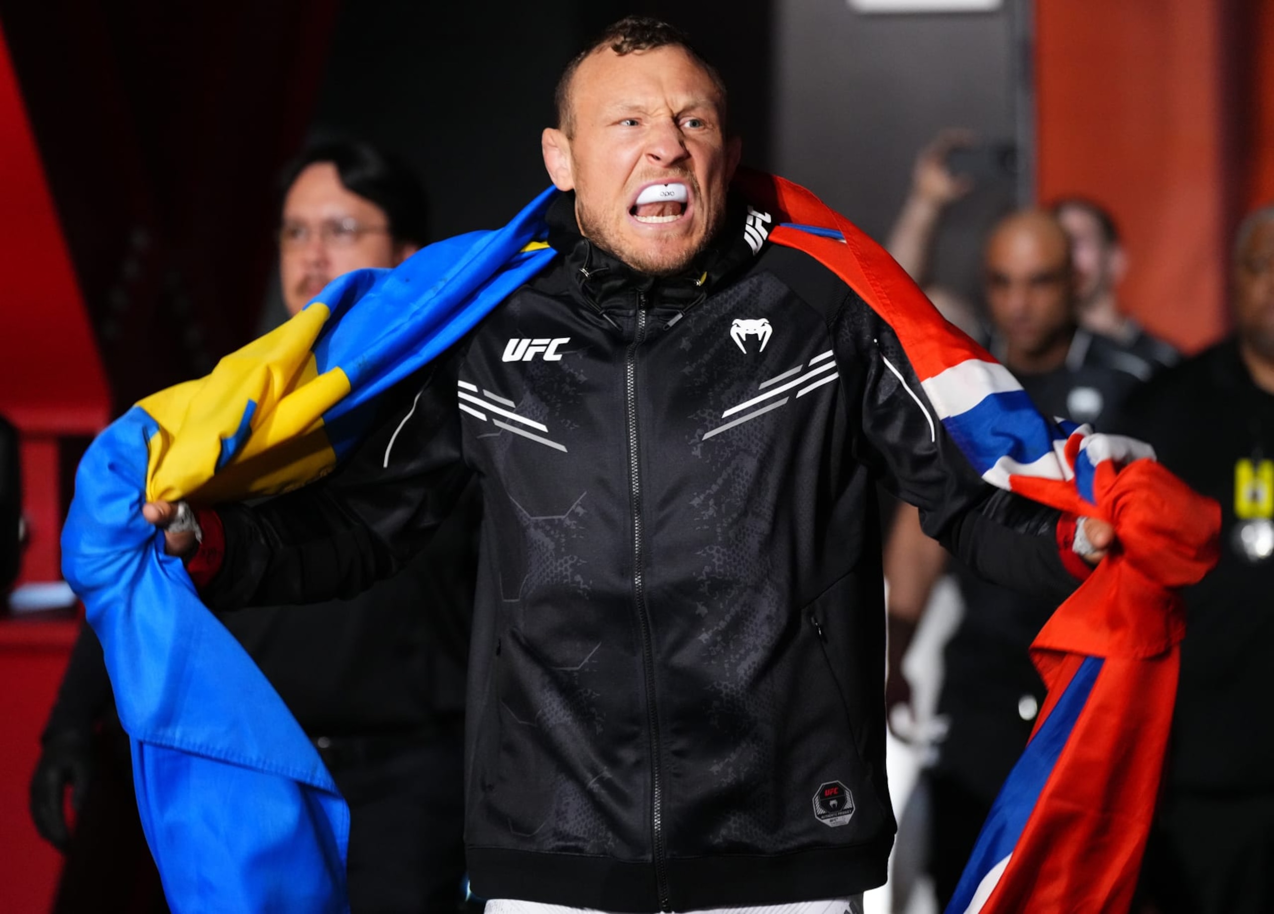 LAS VEGAS, NEVADA - FEBRUARY 10: Jack Hermansson of Sweden prepares to face Joe Pyfer in a middleweight fight during the UFC Fight Night event at UFC APEX on February 10, 2024 in Las Vegas, Nevada. (Photo by Jeff Bottari/Zuffa LLC via Getty Images)