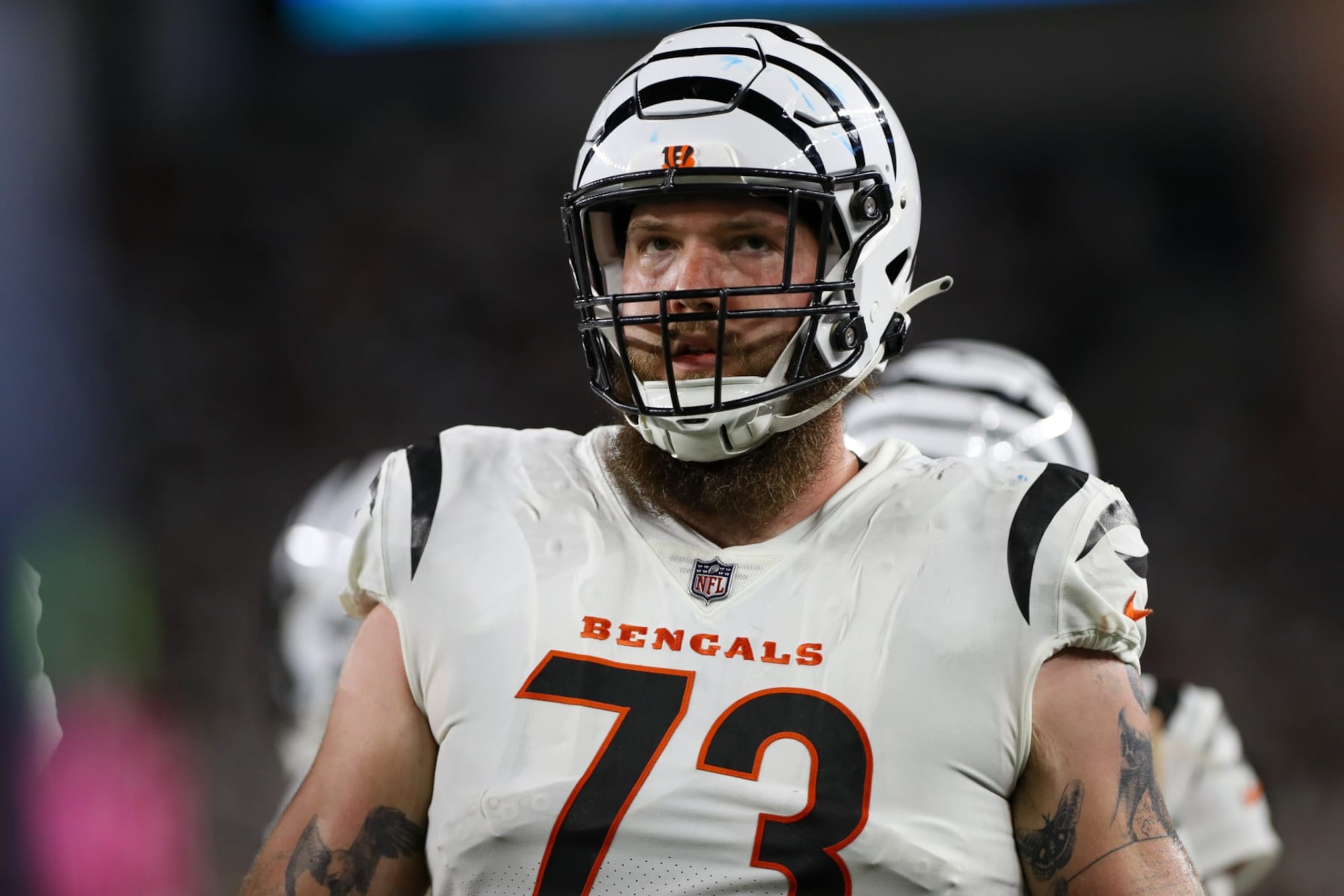 CINCINNATI, OH - SEPTEMBER 25: Cincinnati Bengals offensive tackle Jonah Williams (73) during the game against the Los Angeles Rams and the Cincinnati Bengals on September 25, 2023, at Paycor Stadium in Cincinnati, OH. (Photo by Ian Johnson/Icon Sportswire via Getty Images)