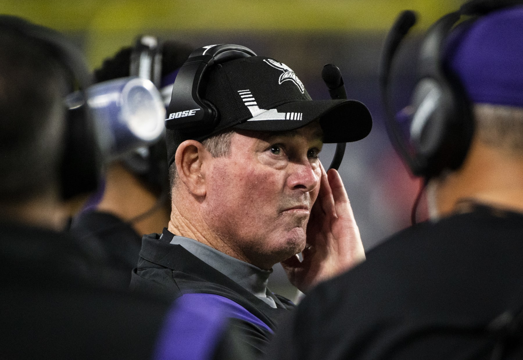 MINNEAPOLIS, MN - DECEMBER 09: Minnesota Vikings head coach Mike Zimmer looks on in the second quarter of the game against the Pittsburgh Steelers at U.S. Bank Stadium on December 9, 2021 in Minneapolis, Minnesota. (Photo by Stephen Maturen/Getty Images)