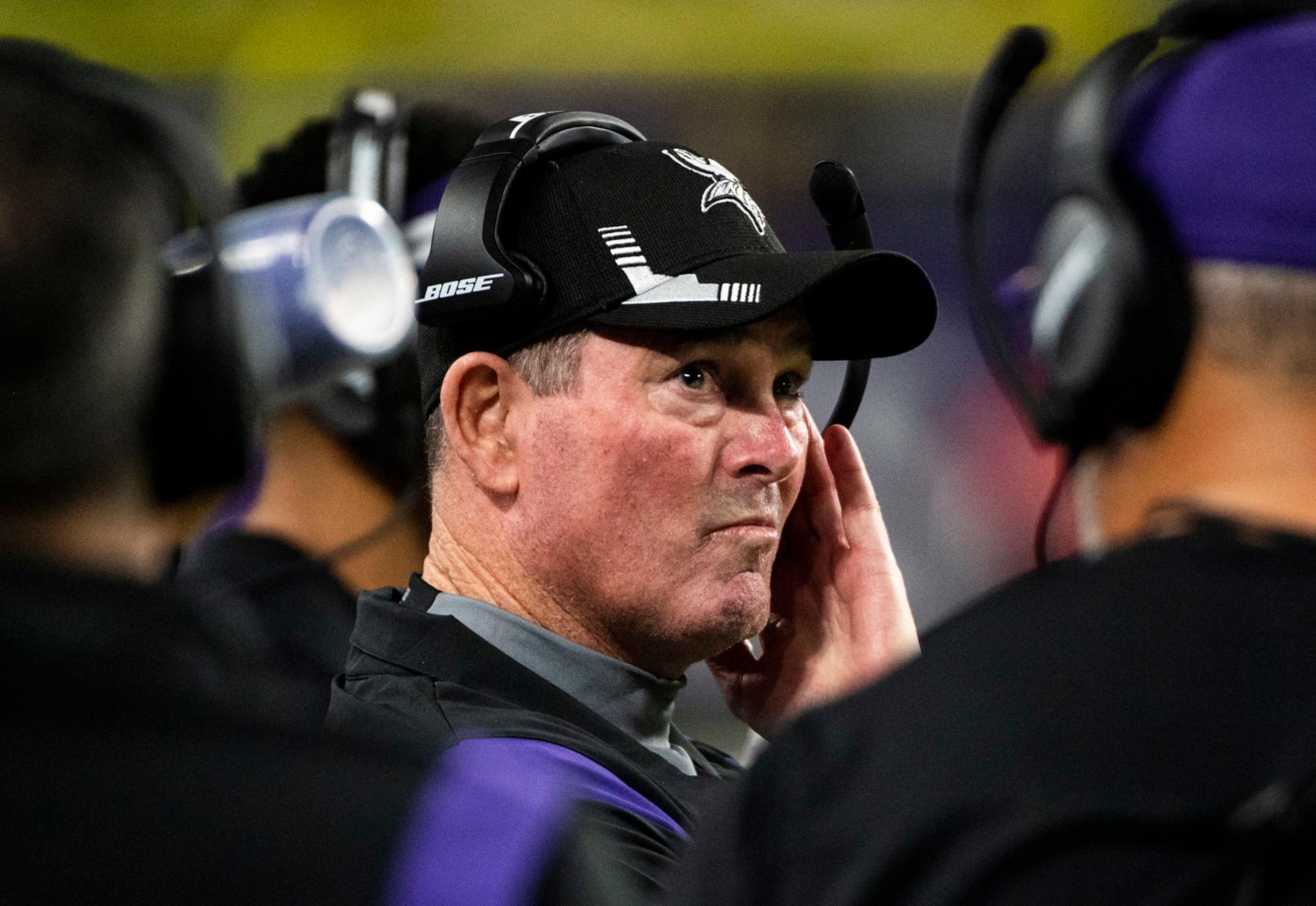 MINNEAPOLIS, MN - DECEMBER 09: Minnesota Vikings head coach Mike Zimmer looks on in the second quarter of the game against the Pittsburgh Steelers at U.S. Bank Stadium on December 9, 2021 in Minneapolis, Minnesota. (Photo by Stephen Maturen/Getty Images)