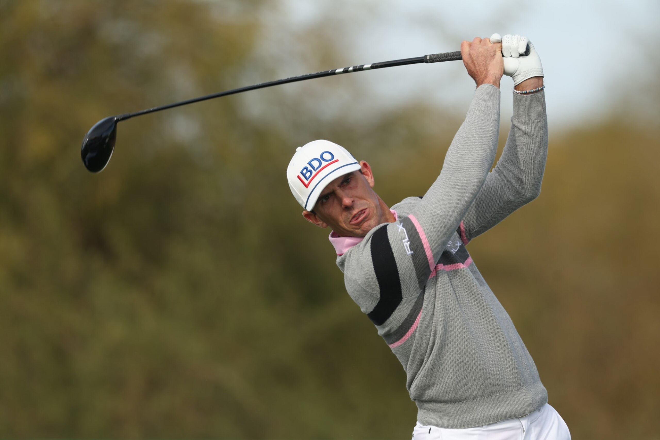 SCOTTSDALE, ARIZONA - FEBRUARY 09: Billy Horschel of the United States plays his shot from the ninth tee during the continuation of the weather-delayed first round of the WM Phoenix Open at TPC Scottsdale on February 09, 2024 in Scottsdale, Arizona. (Photo by Christian Petersen/Getty Images)